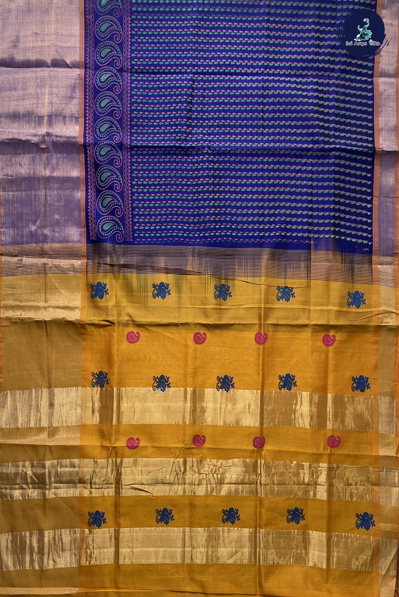 Dark Blue Kalamkari Saree With Kalamkari Pattern