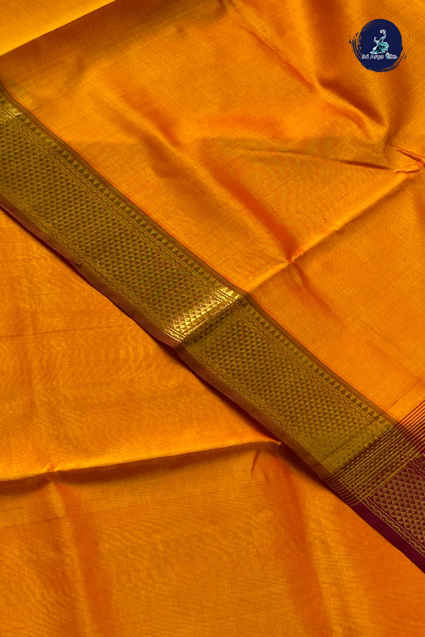 Mango Yellow Simple Silk Cotton Saree With Plain Pattern