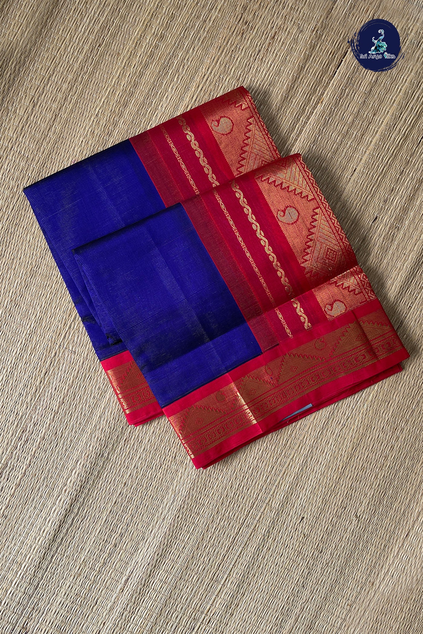 MS Blue Vaira Oosi Silk Cotton Saree With Vaira Oosi Pattern