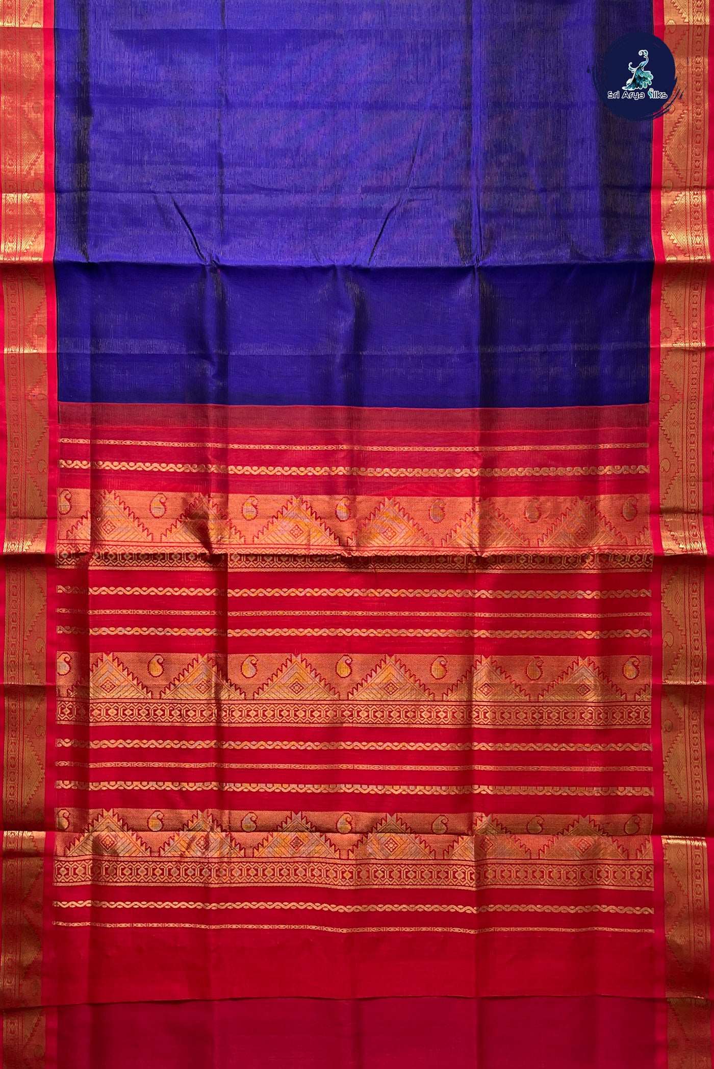 MS Blue Vaira Oosi Silk Cotton Saree With Vaira Oosi Pattern