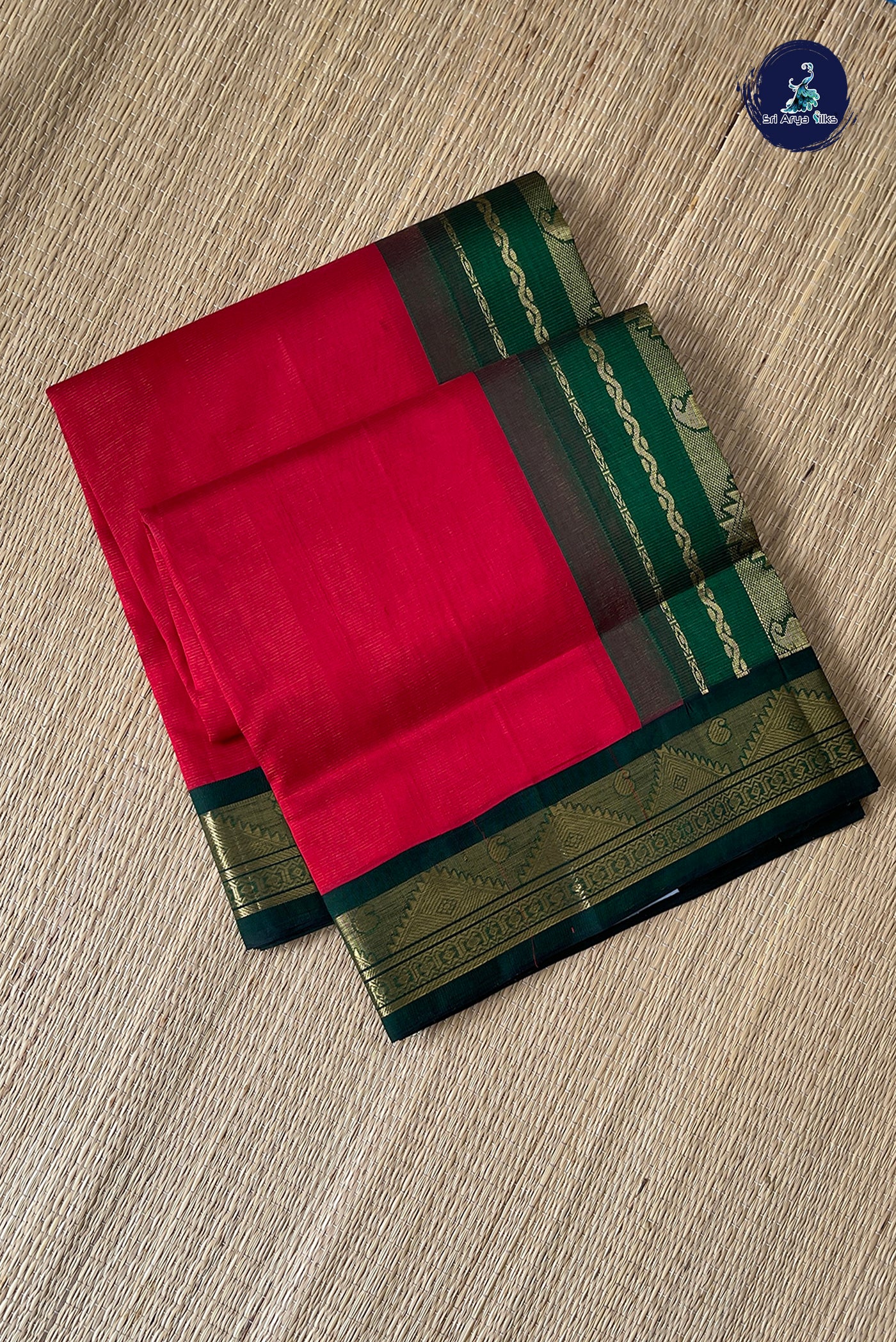 Red Vaira Oosi Silk Cotton Saree With Vaira Oosi Pattern