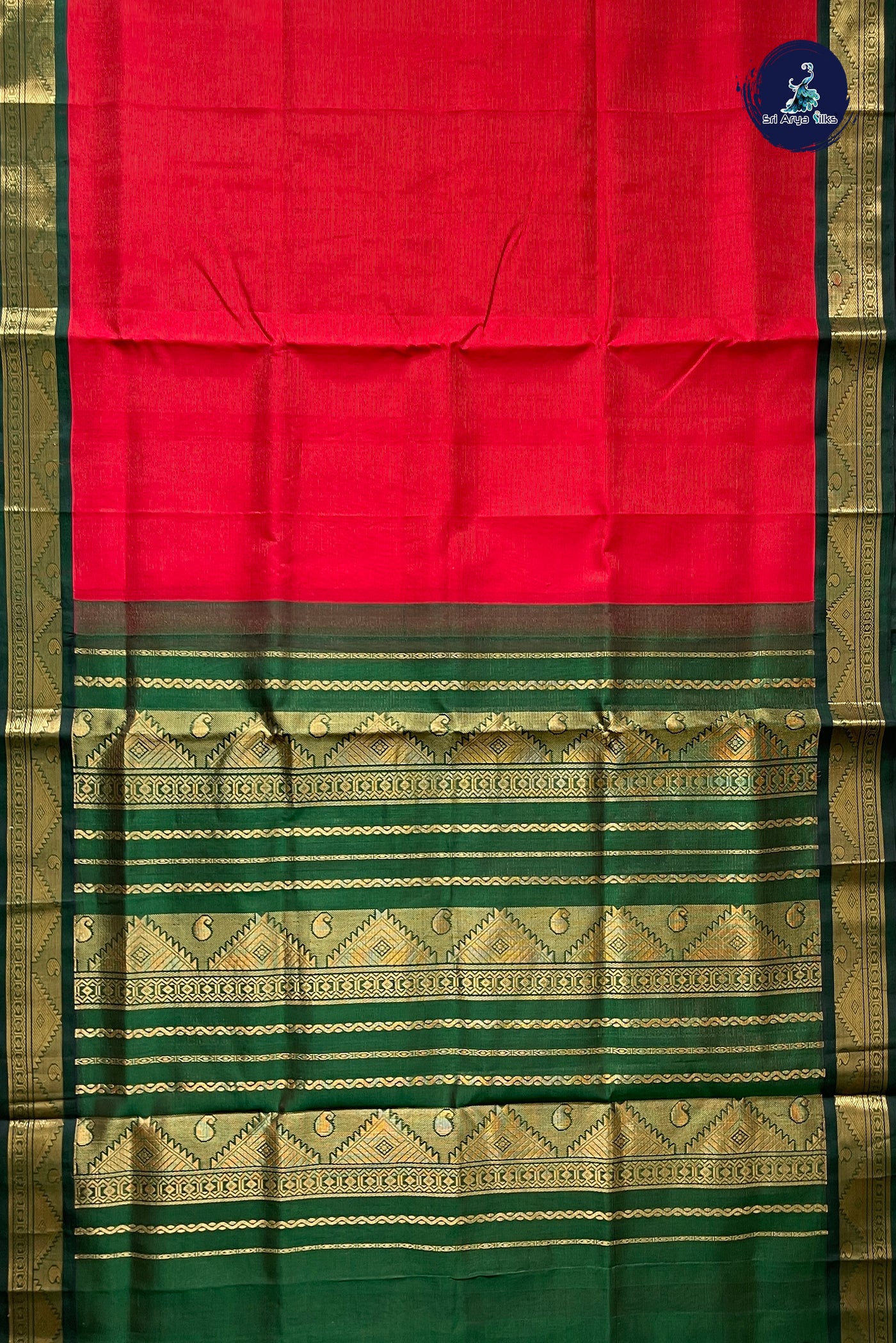 Red Vaira Oosi Silk Cotton Saree With Vaira Oosi Pattern