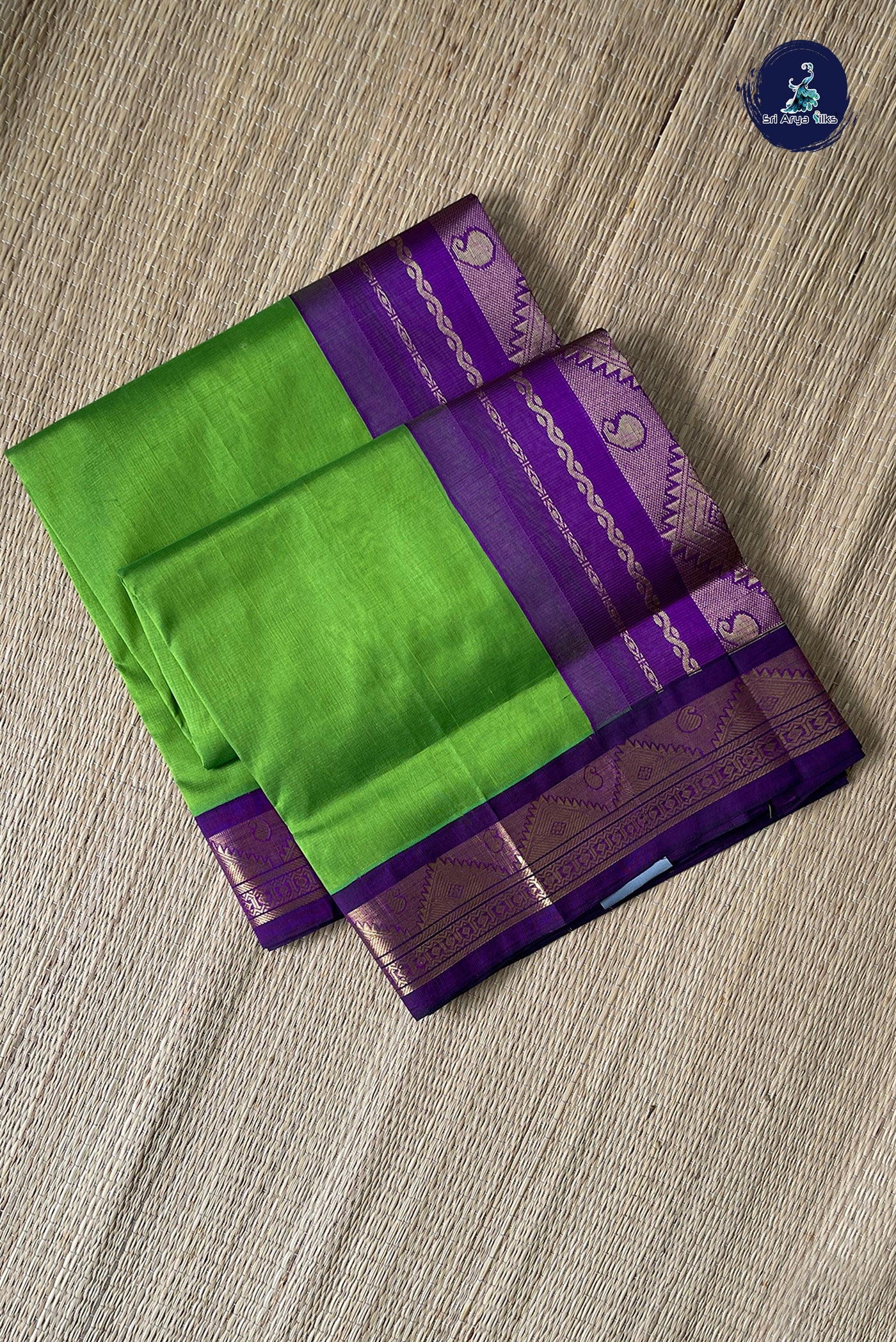 Lime Green Vaira Oosi Silk Cotton Saree With Vaira Oosi Pattern