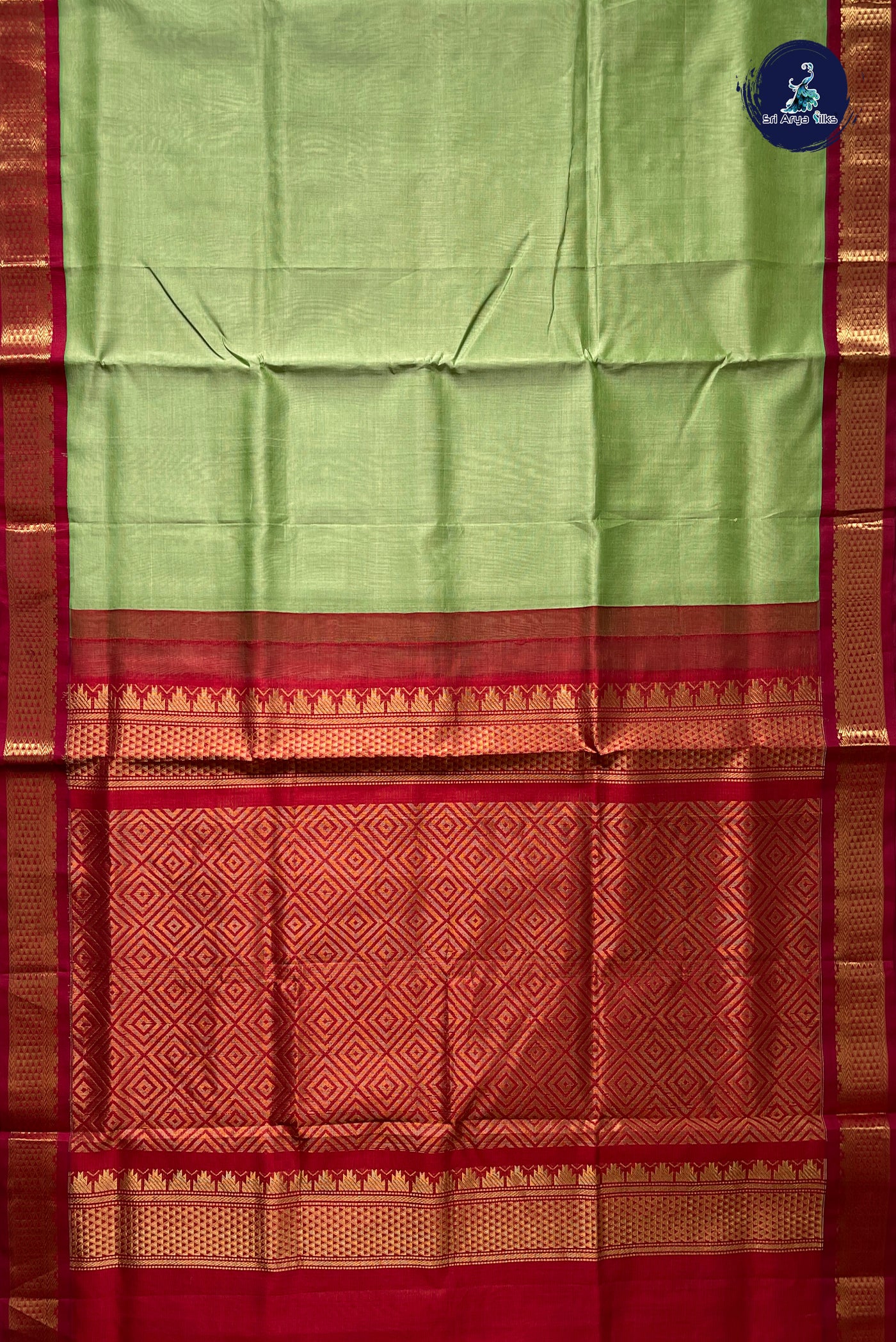 Elaichi Green Vaira Oosi Silk Cotton Saree With Vaira Oosi Pattern