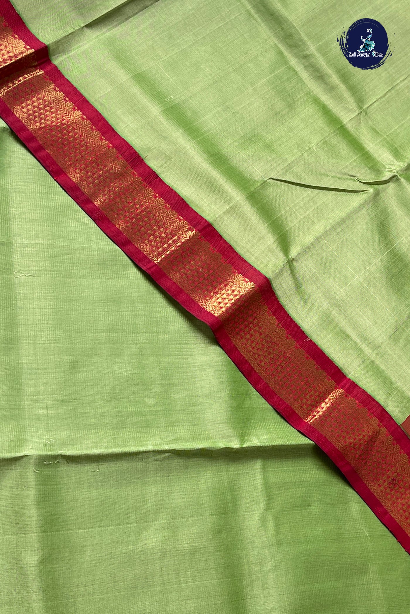 Elaichi Green Vaira Oosi Silk Cotton Saree With Vaira Oosi Pattern