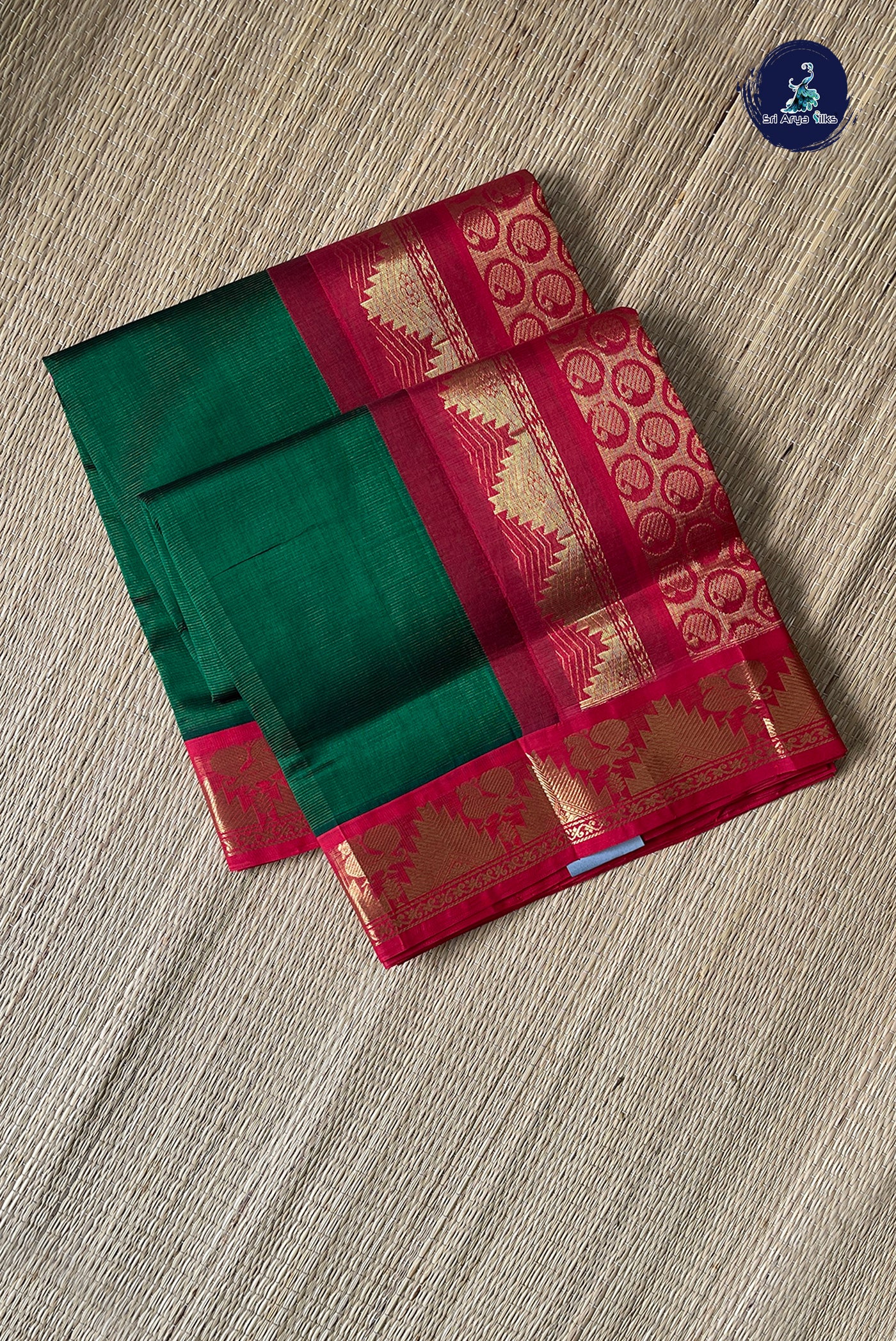 Green Vaira Oosi Silk Cotton Saree With Vaira Oosi Pattern