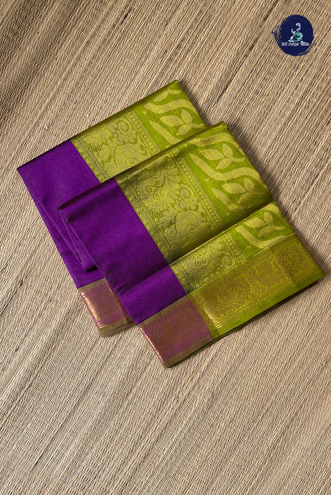 Purple Vaira Oosi Silk Cotton Saree With Vaira Oosi Pattern