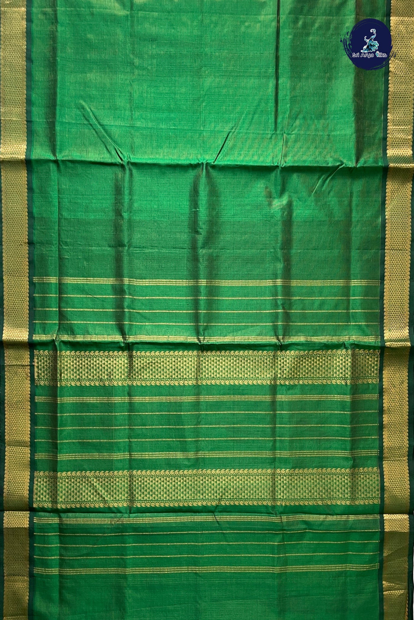 Bottle Green Vaira Oosi Silk Cotton Saree With Vaira Oosi Pattern