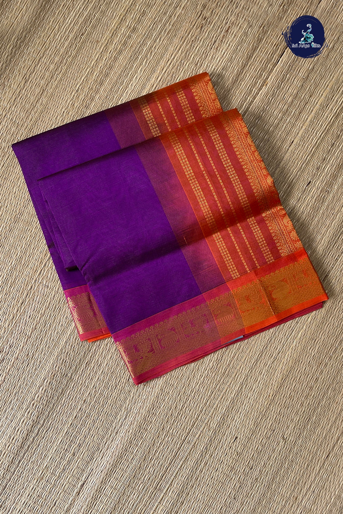 Purple Vaira Oosi Silk Cotton Saree With Vaira Oosi Pattern