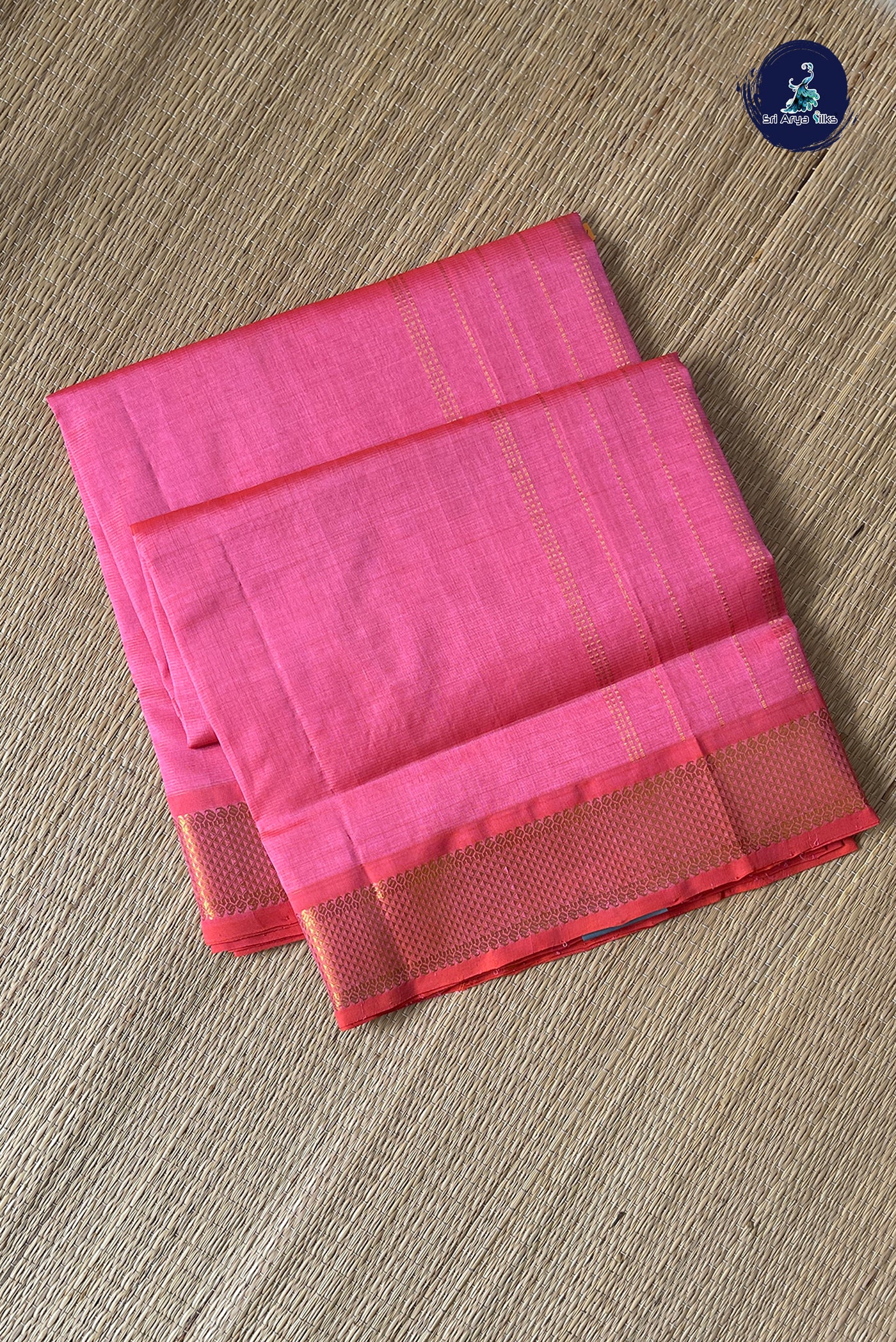 Peach Vaira Oosi Silk Cotton Saree With Vaira Oosi Pattern