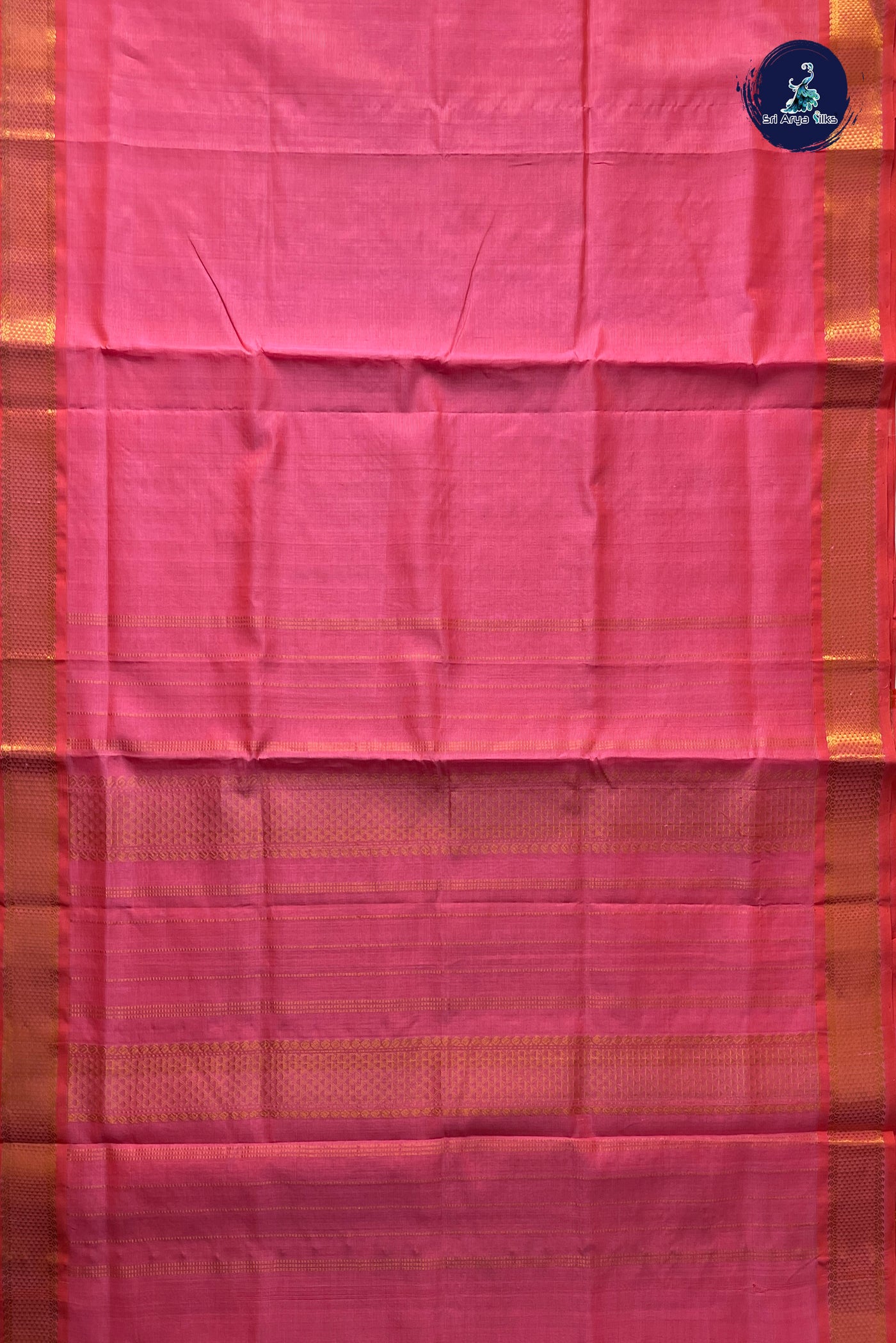 Peach Vaira Oosi Silk Cotton Saree With Vaira Oosi Pattern