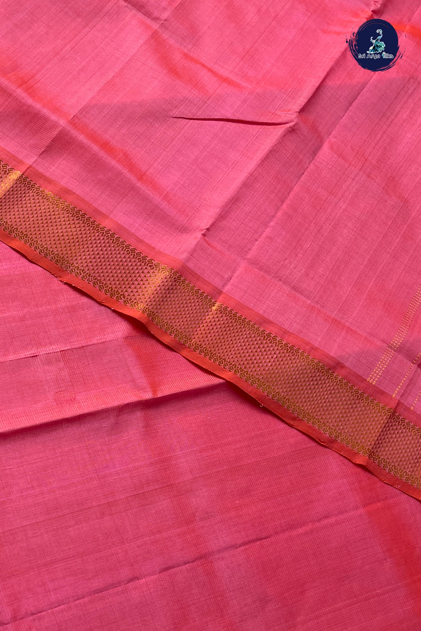 Peach Vaira Oosi Silk Cotton Saree With Vaira Oosi Pattern