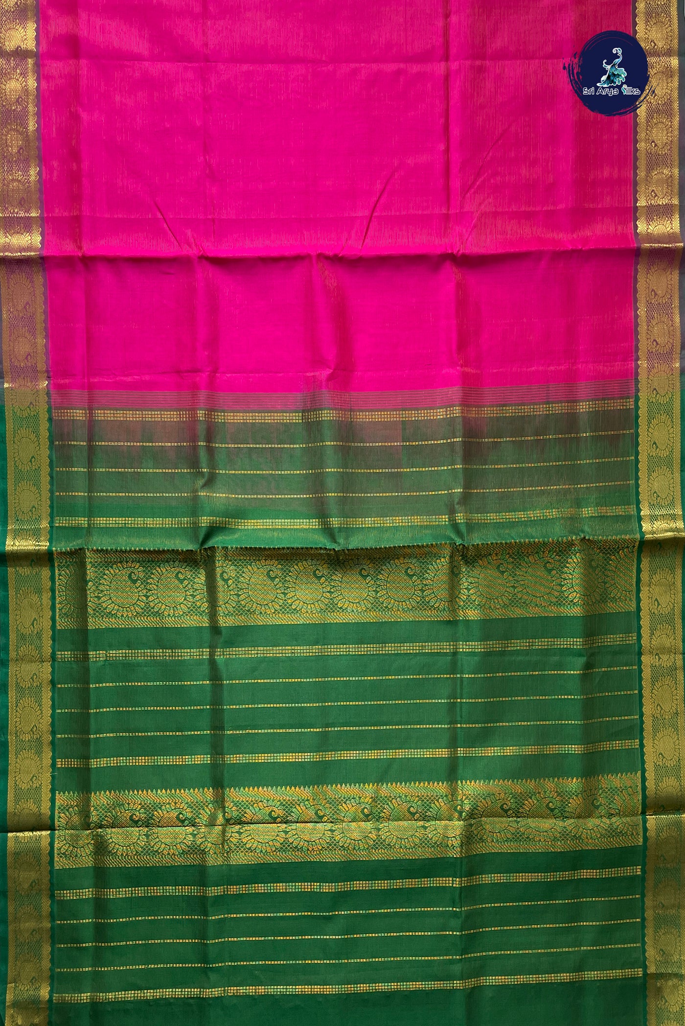 Magenta Pink Vaira Oosi Silk Cotton Saree With Vaira Oosi Pattern