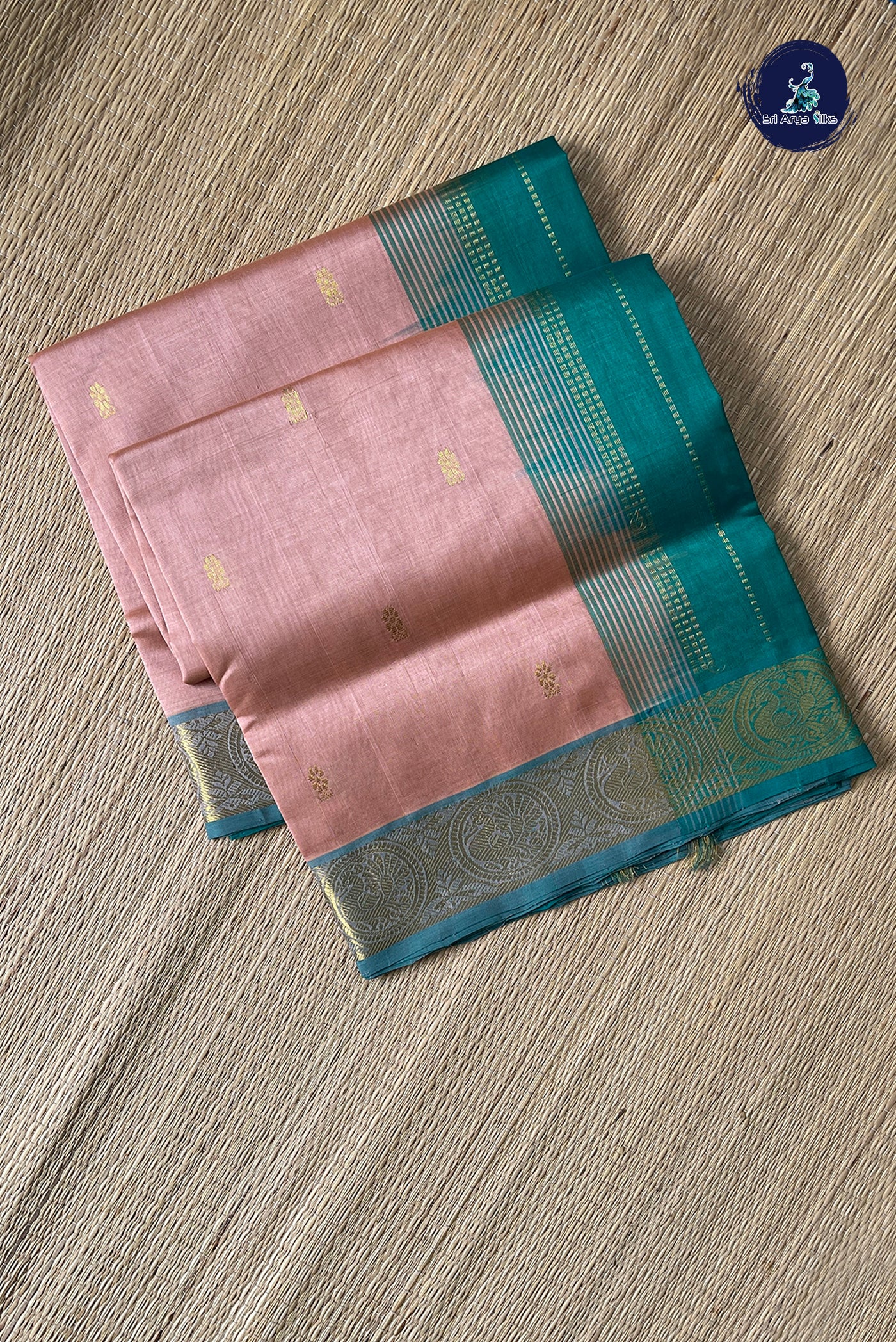 Chocolate Shade Simple Silk Cotton Saree With Zari Buttas Pattern