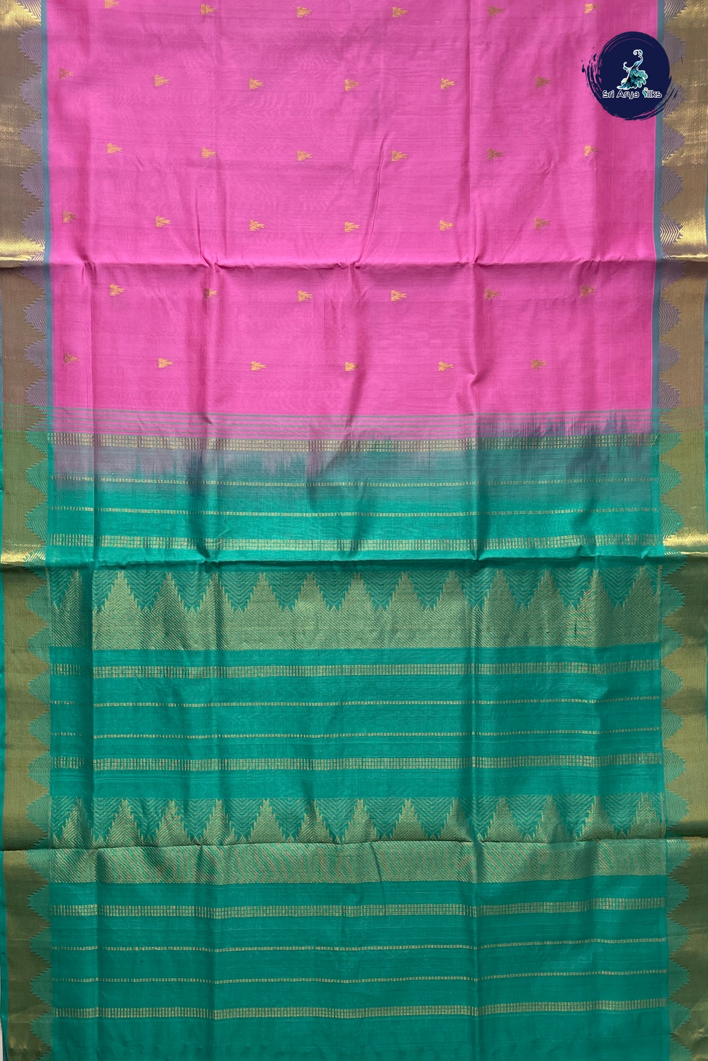 Baby Pink Simple Silk Cotton Saree With Zari Buttas Pattern