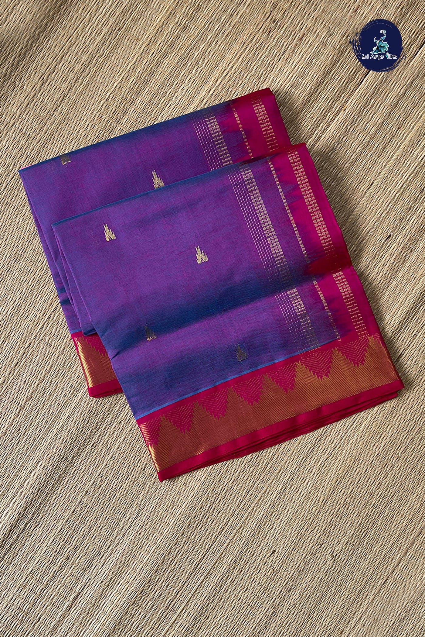 Magenta Purple Simple Silk Cotton Saree With Zari Buttas Pattern