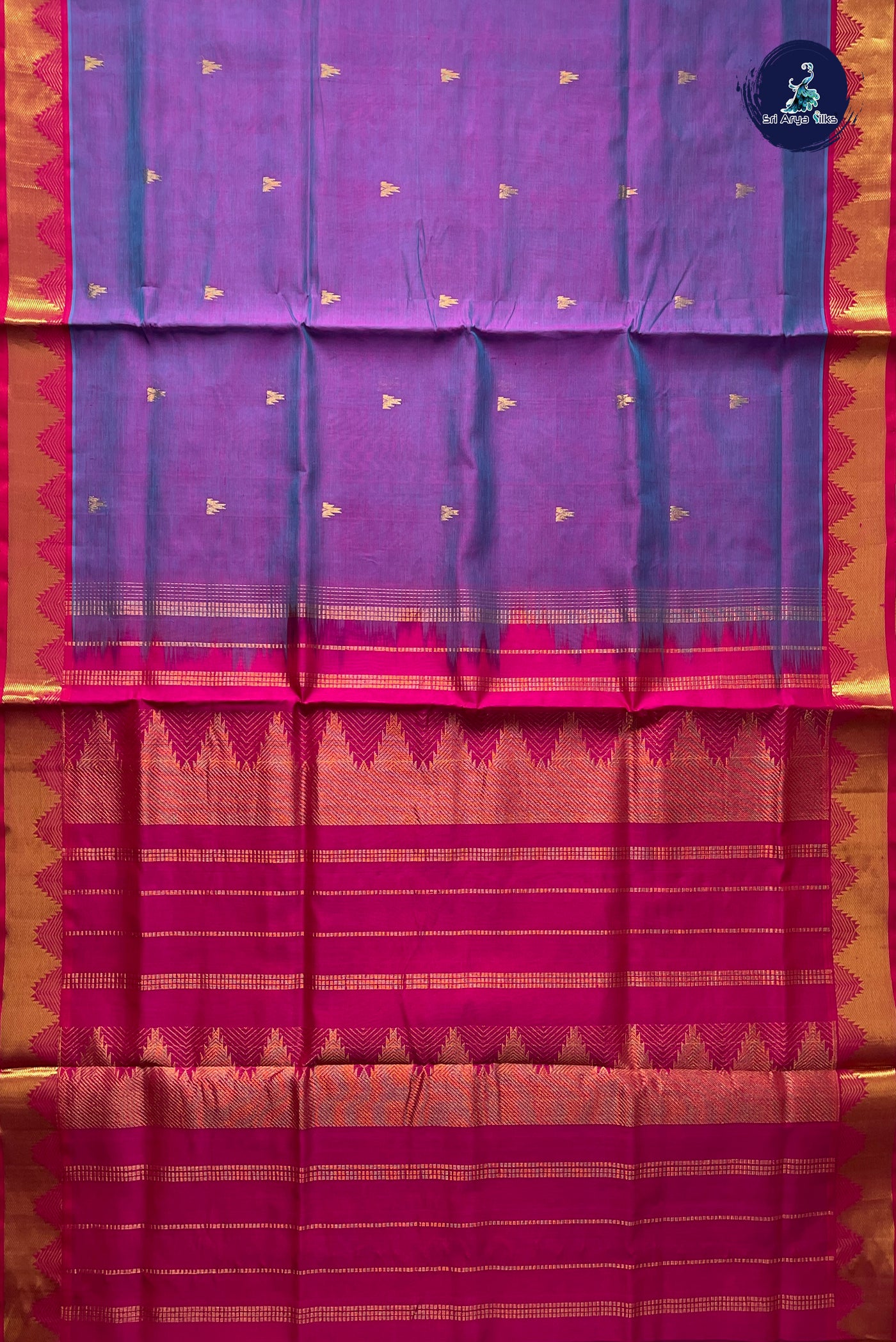 Magenta Purple Simple Silk Cotton Saree With Zari Buttas Pattern