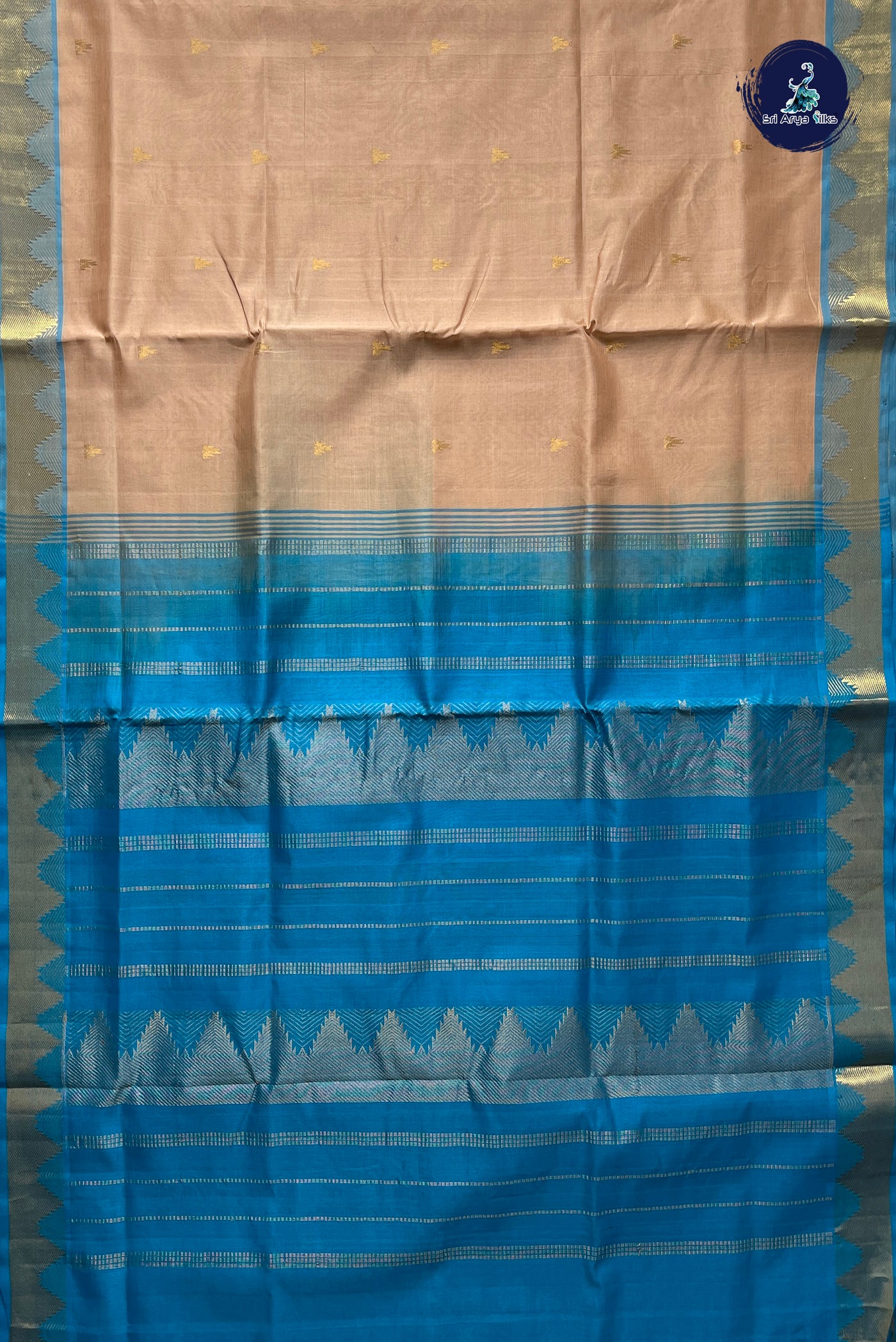 Ivory Simple Silk Cotton Saree With Zari Buttas Pattern
