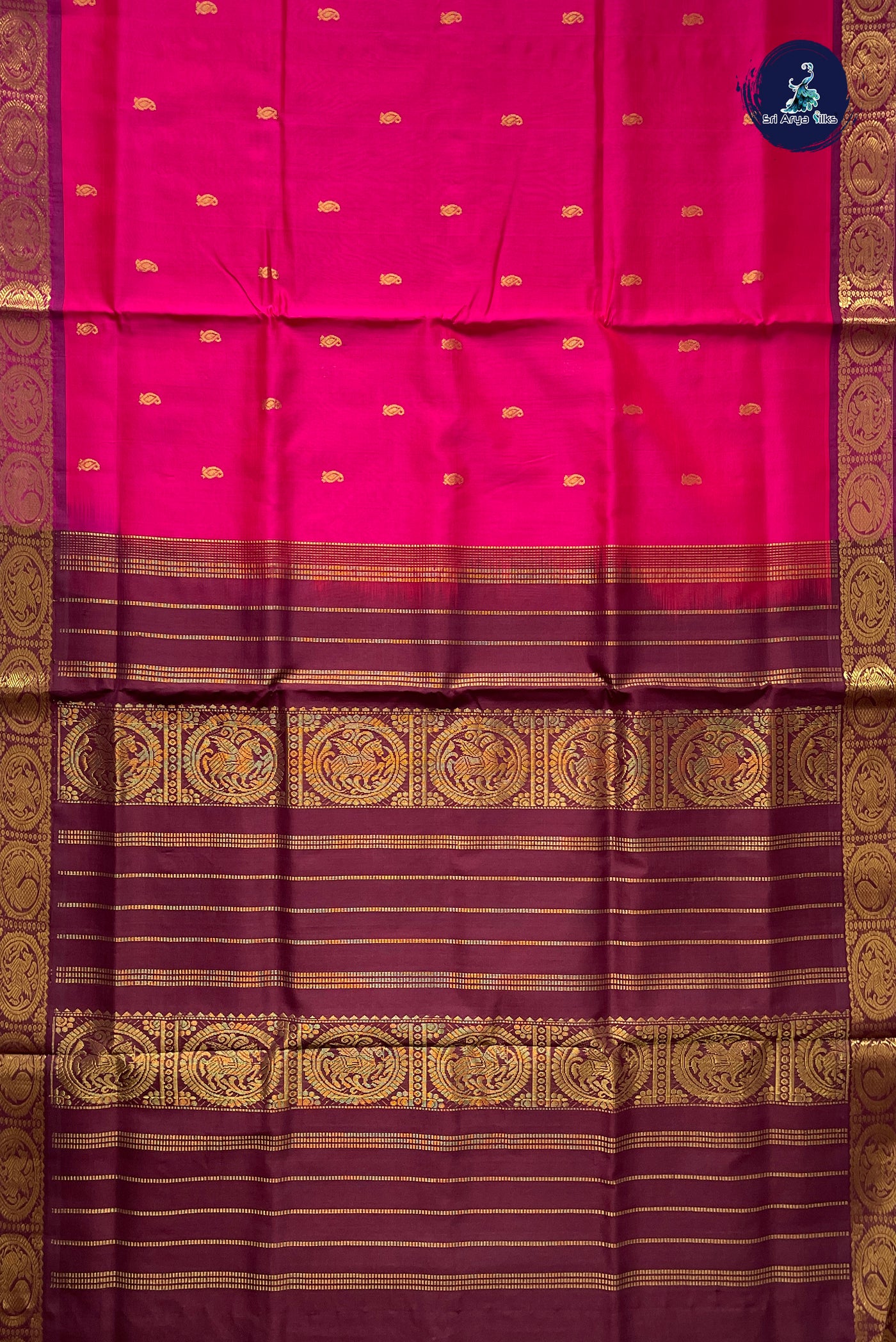 Reddish Pink Simple Silk Cotton Saree With Zari Buttas Pattern