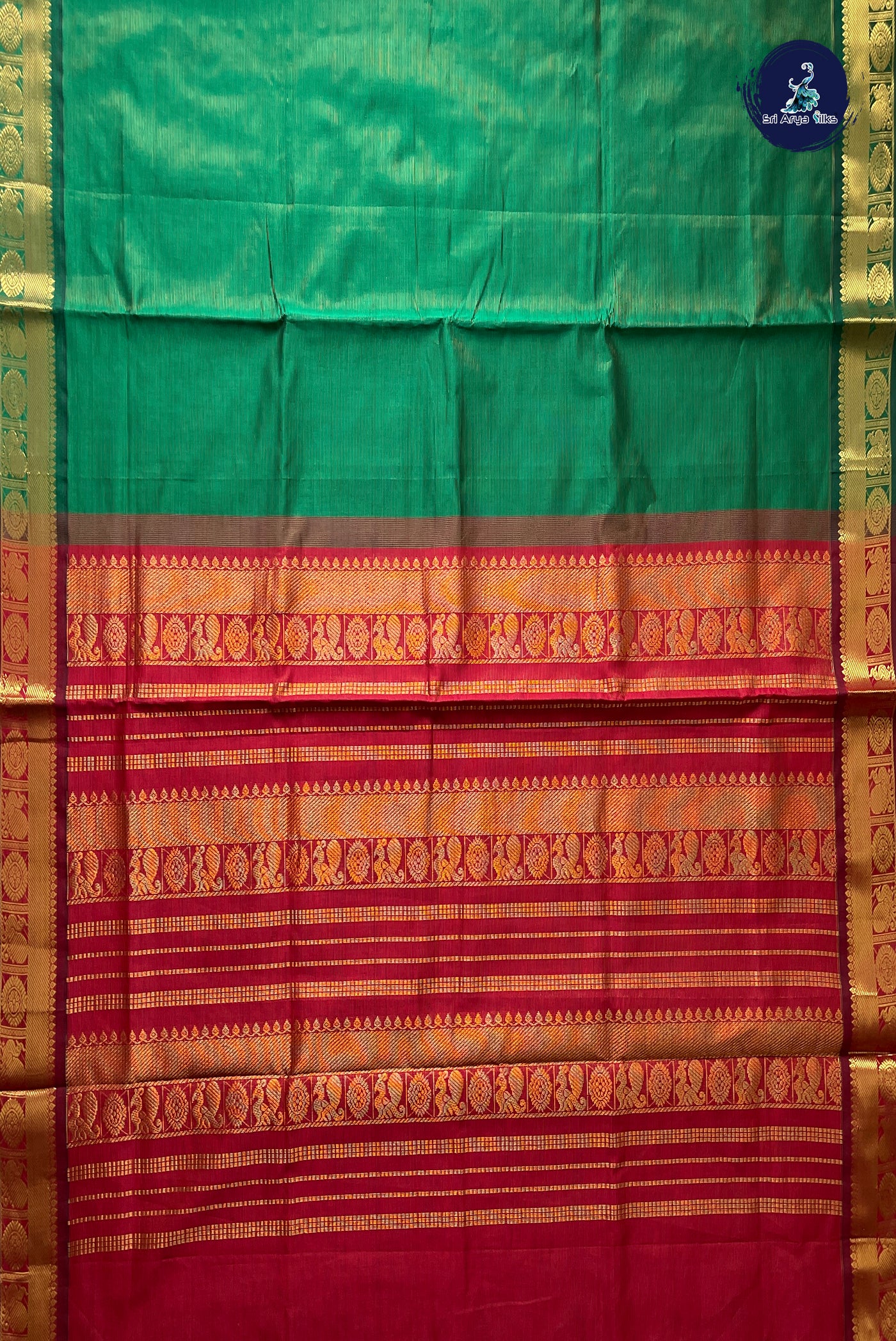 Green Vaira Oosi Silk Cotton Saree With Vaira Oosi Pattern