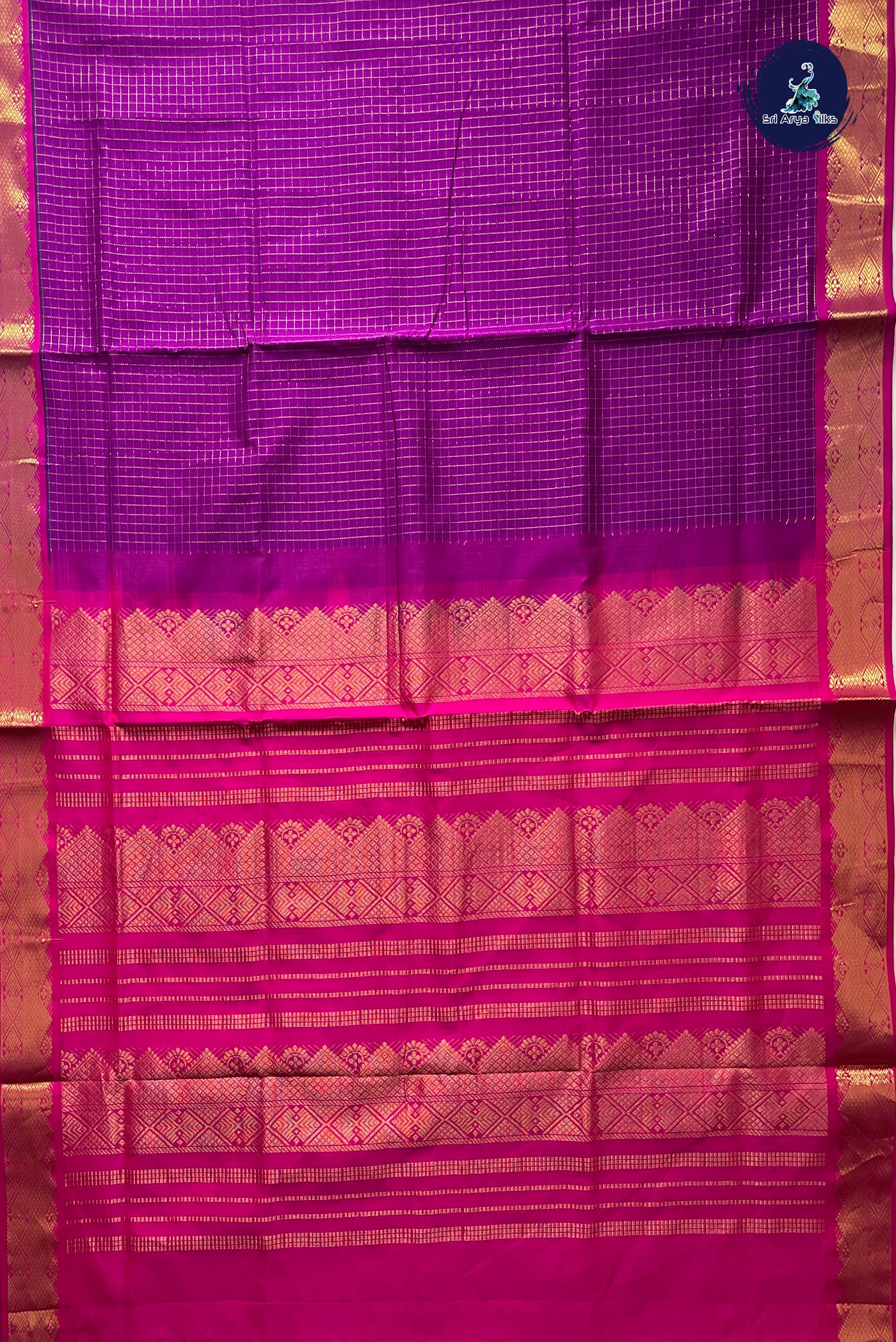 Purple Checked Saree With Zari Checked Pattern