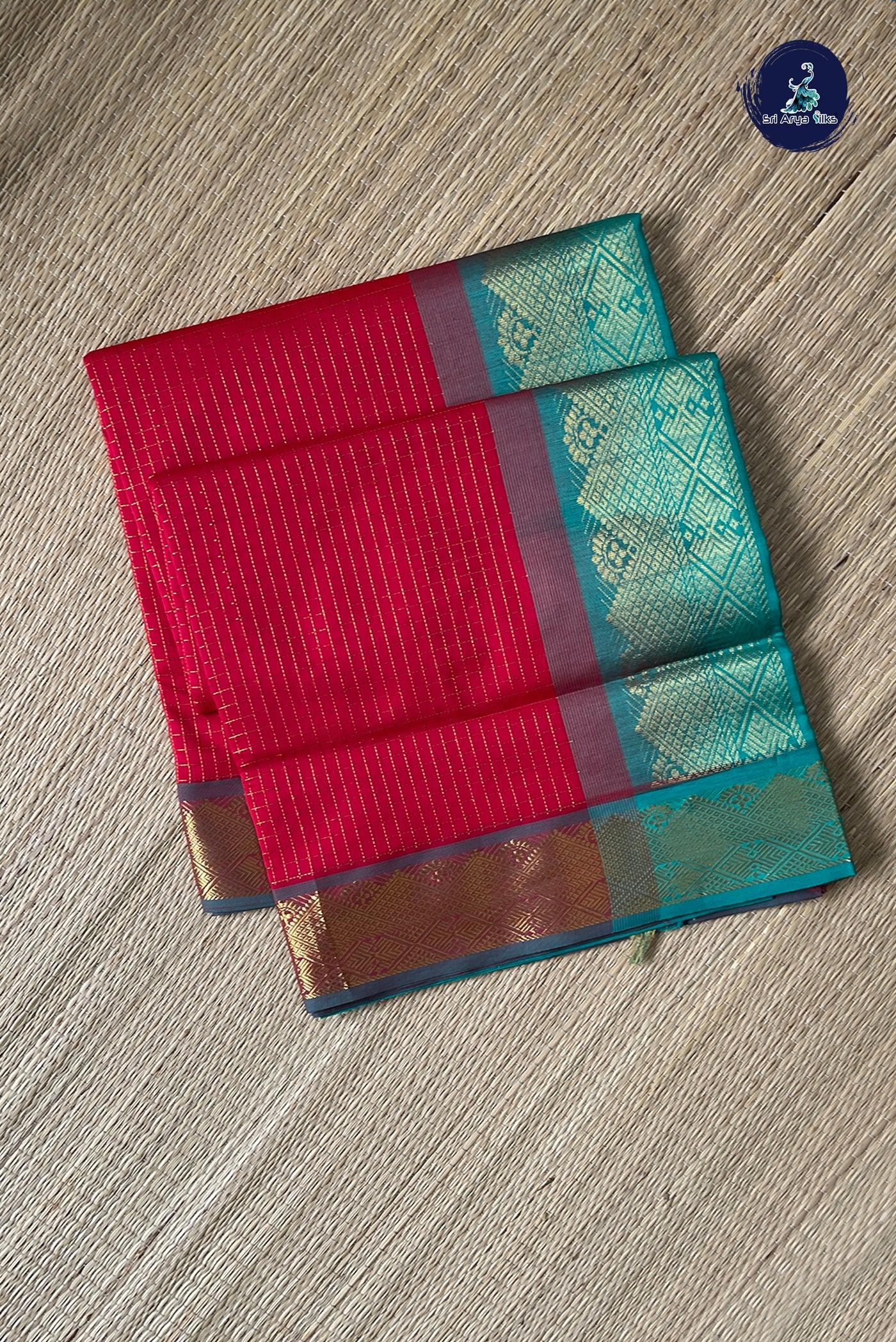 Bright Red Checked Saree With Zari Checked Pattern