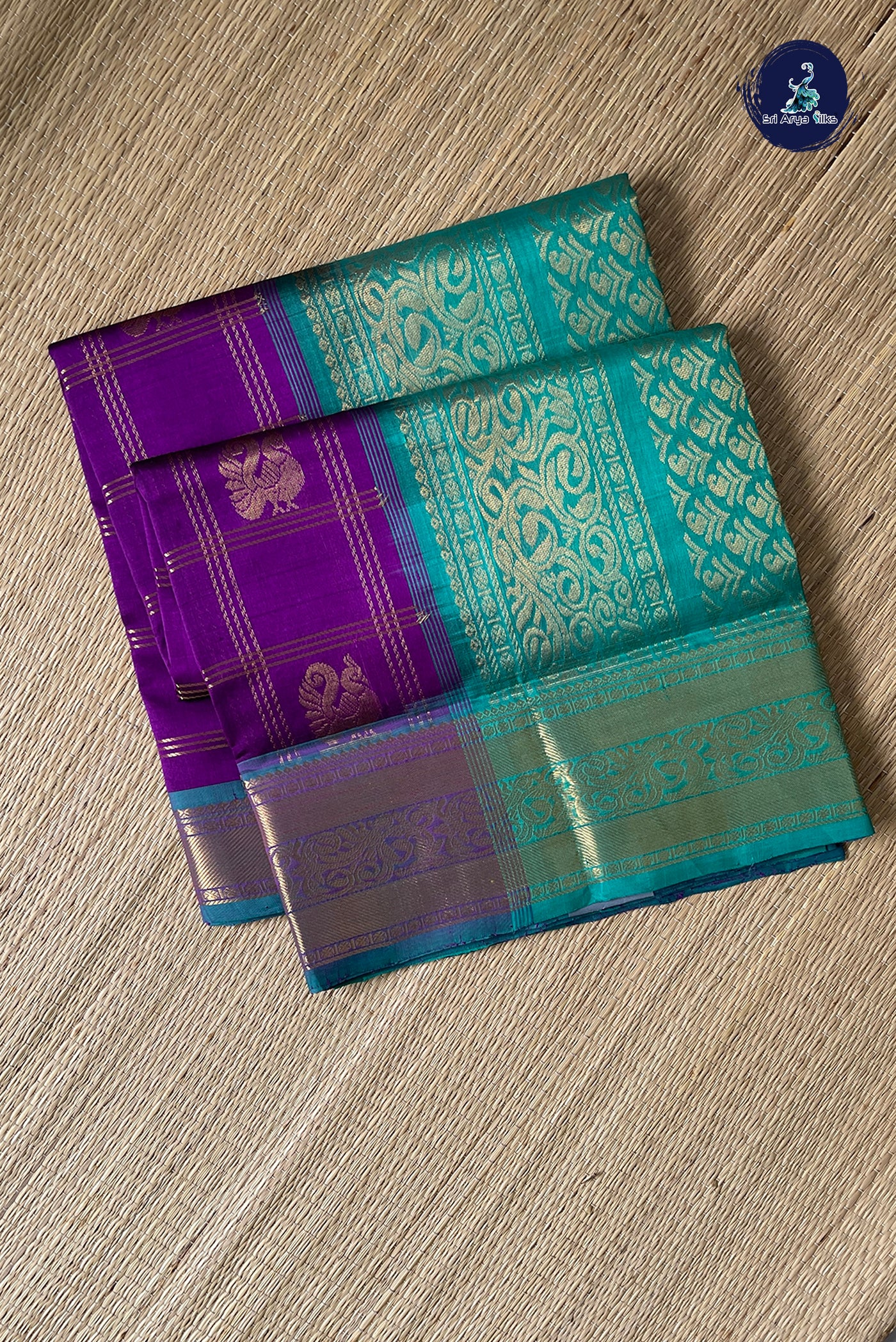 Dual Tone Purple Checked Saree With Zari Checked Pattern
