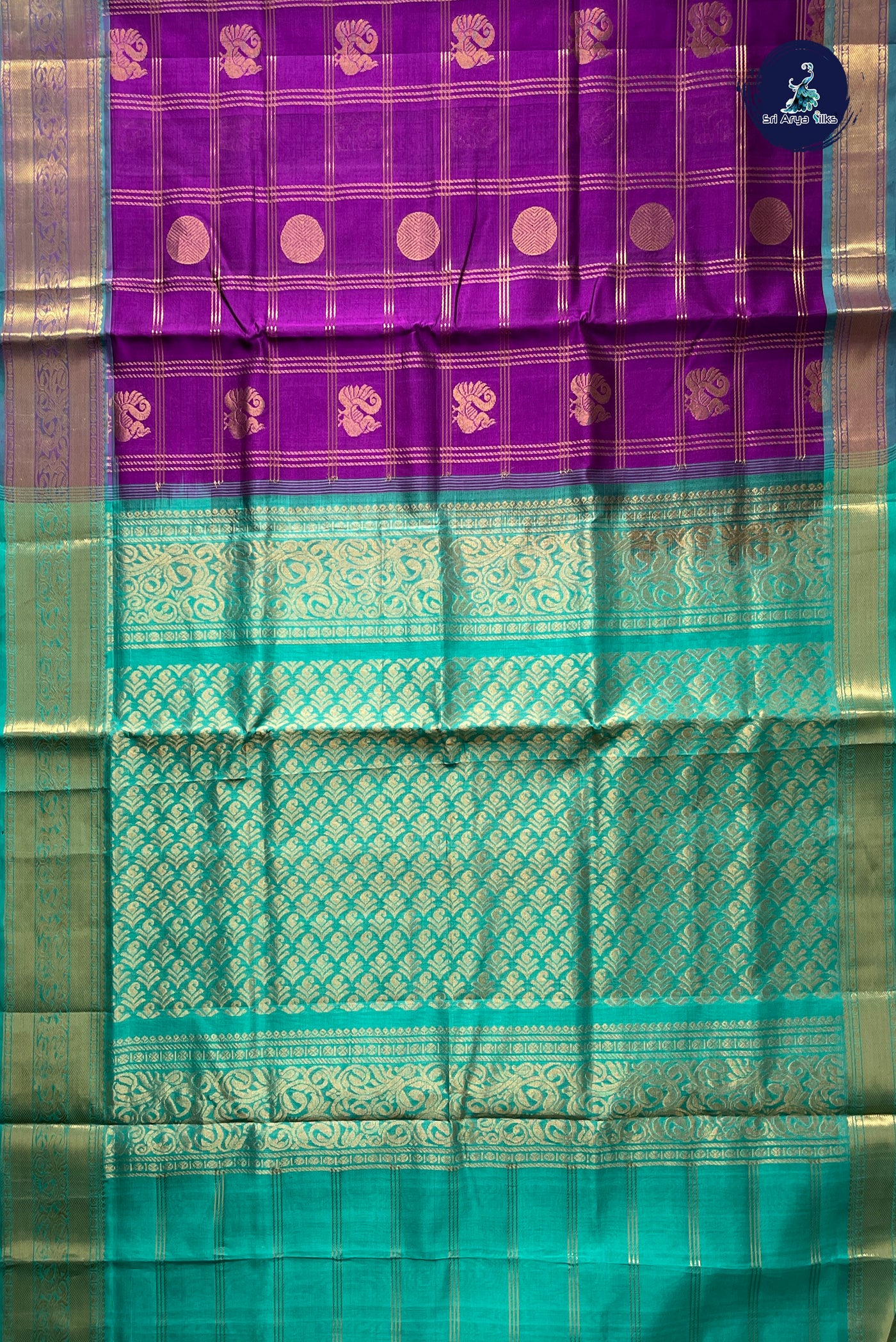 Dual Tone Purple Checked Saree With Zari Checked Pattern