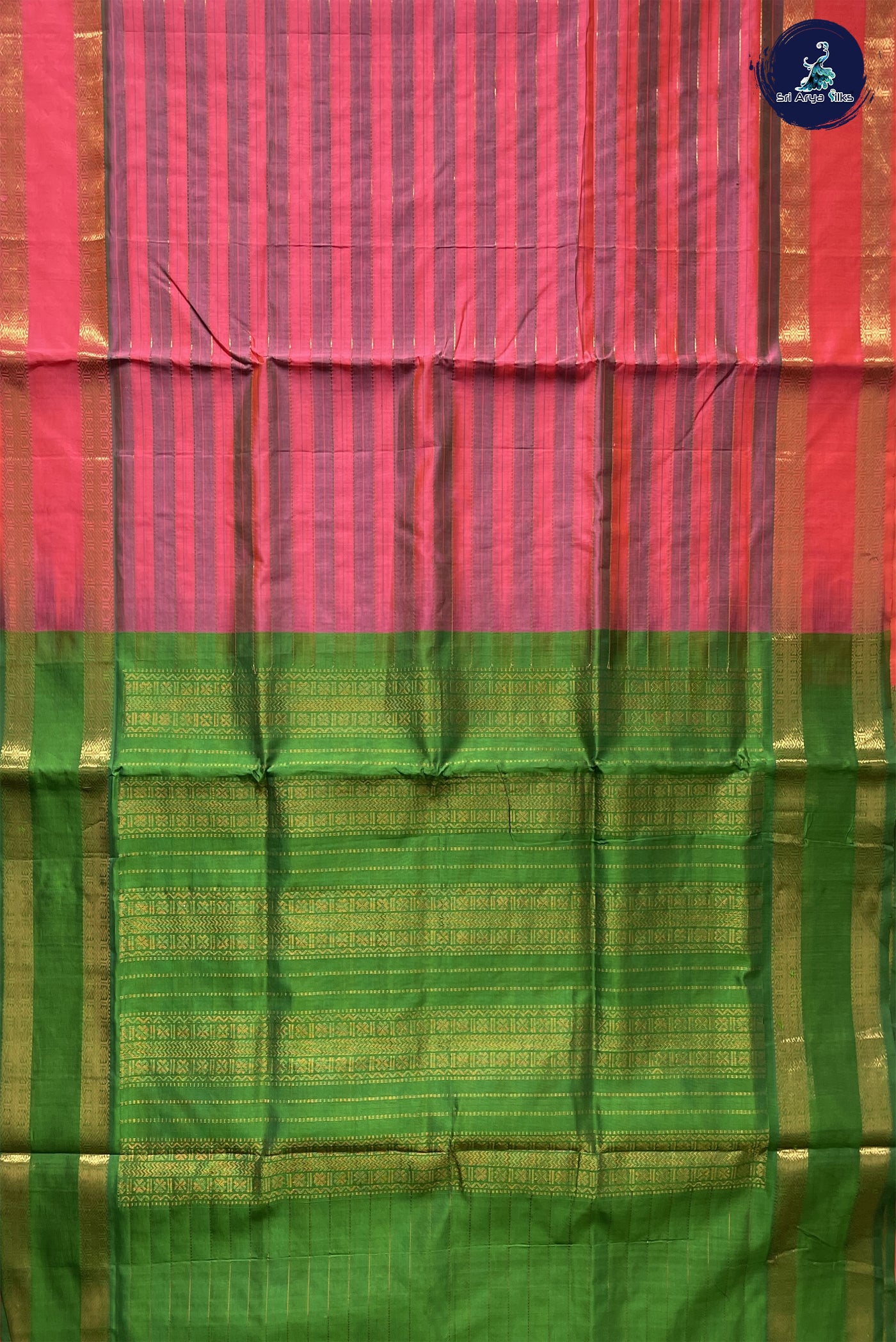 Multi Colour Simple Silk Cotton Saree With Stripes Pattern