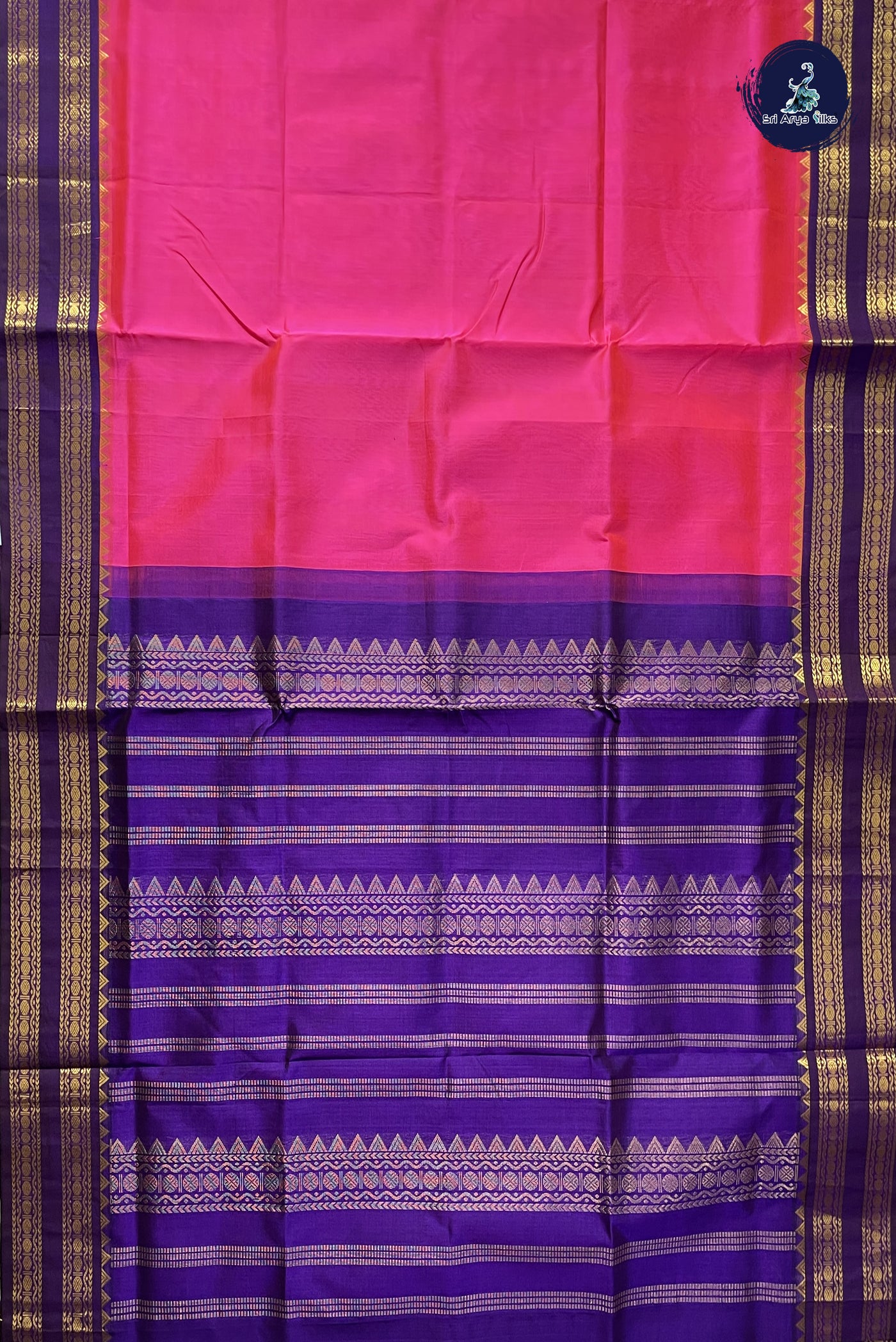 Candy Pink Korvai Silk Cotton Saree With Plain Pattern