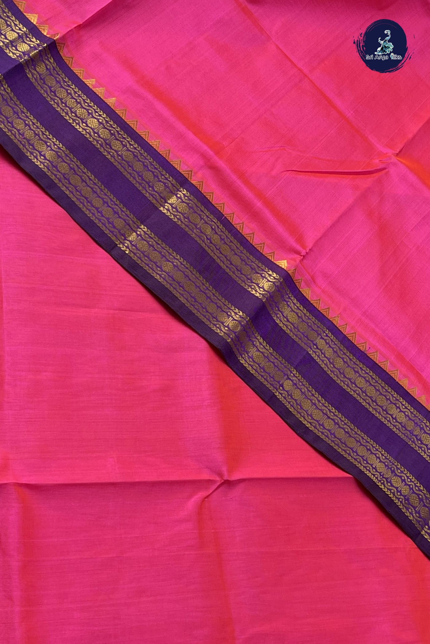 Candy Pink Korvai Silk Cotton Saree With Plain Pattern