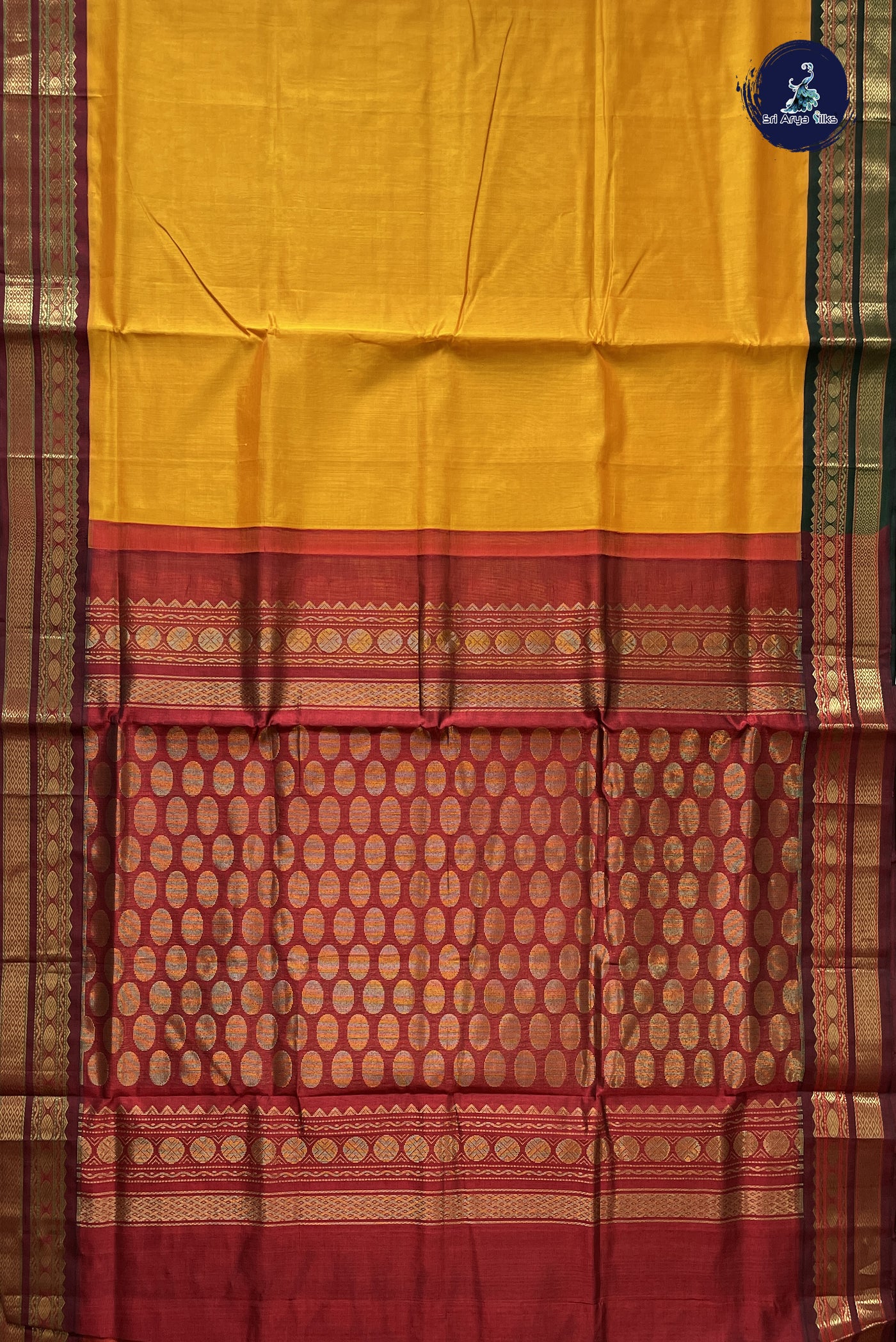 Mango Yellow Korvai Silk Cotton Saree With Plain Pattern