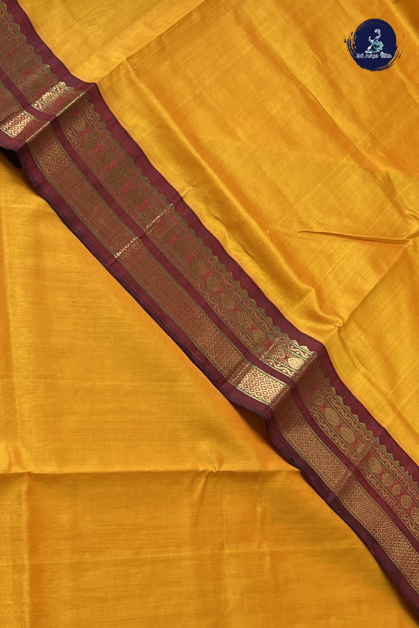 Mango Yellow Korvai Silk Cotton Saree With Plain Pattern