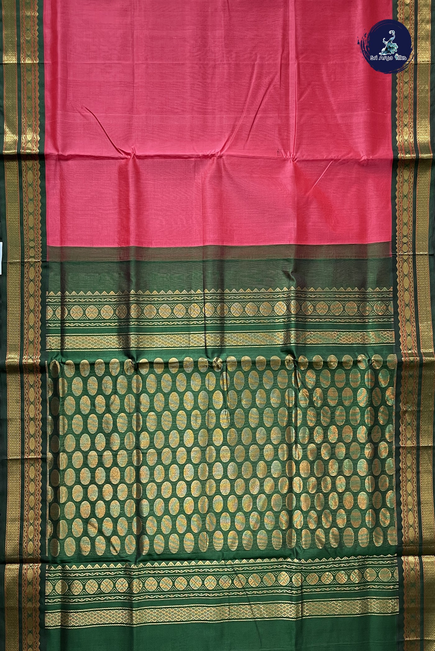 Pink Korvai Silk Cotton Saree With Plain Pattern