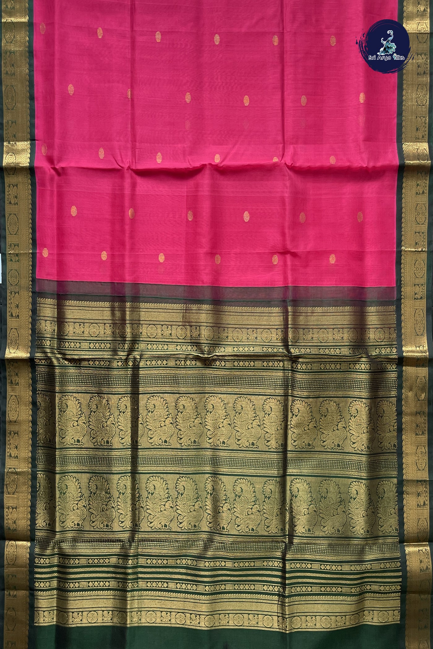 Dark Pink Korvai Silk Cotton Saree With Zari Buttas Pattern