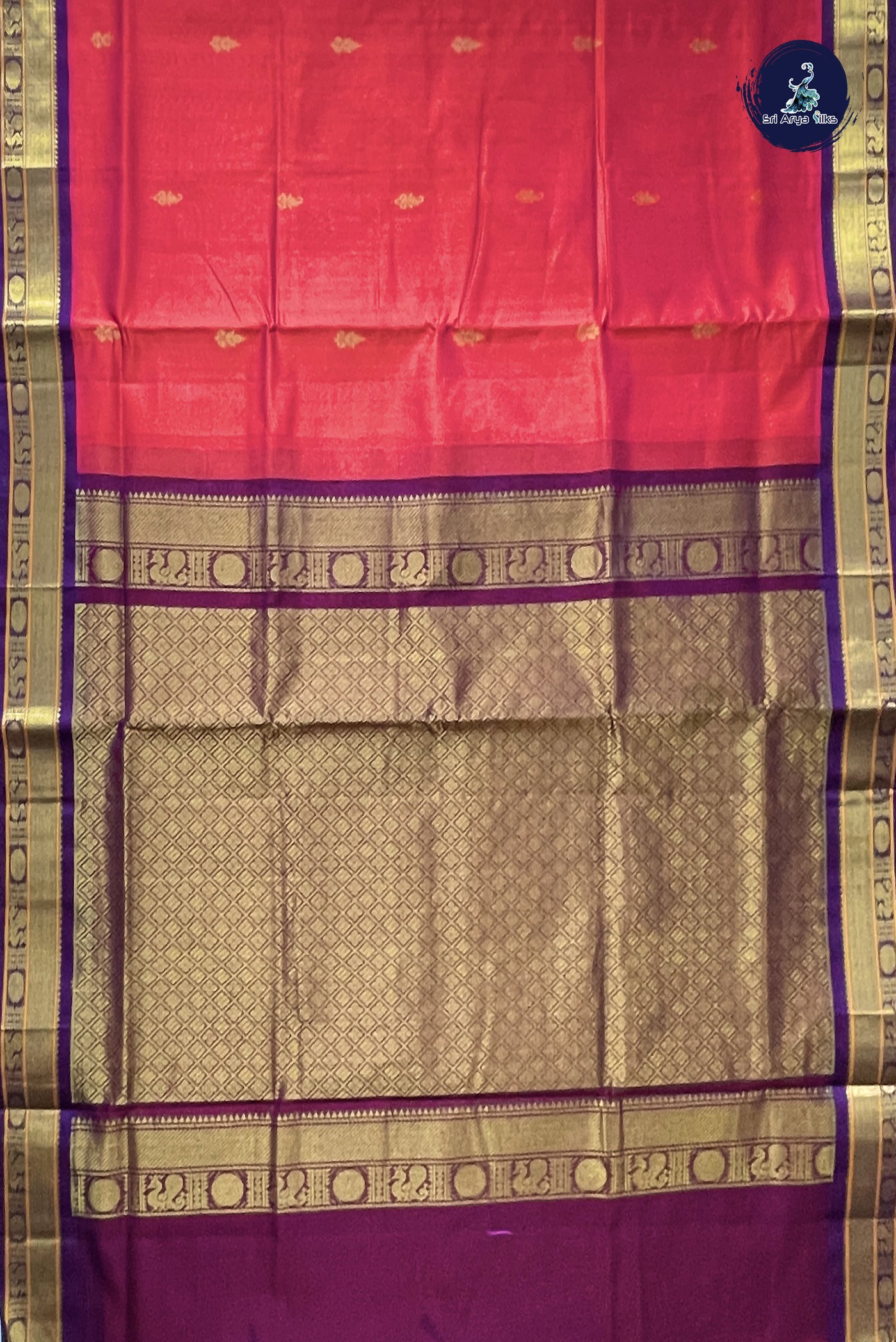 Rust Korvai Silk Cotton Saree With Zari Buttas Pattern