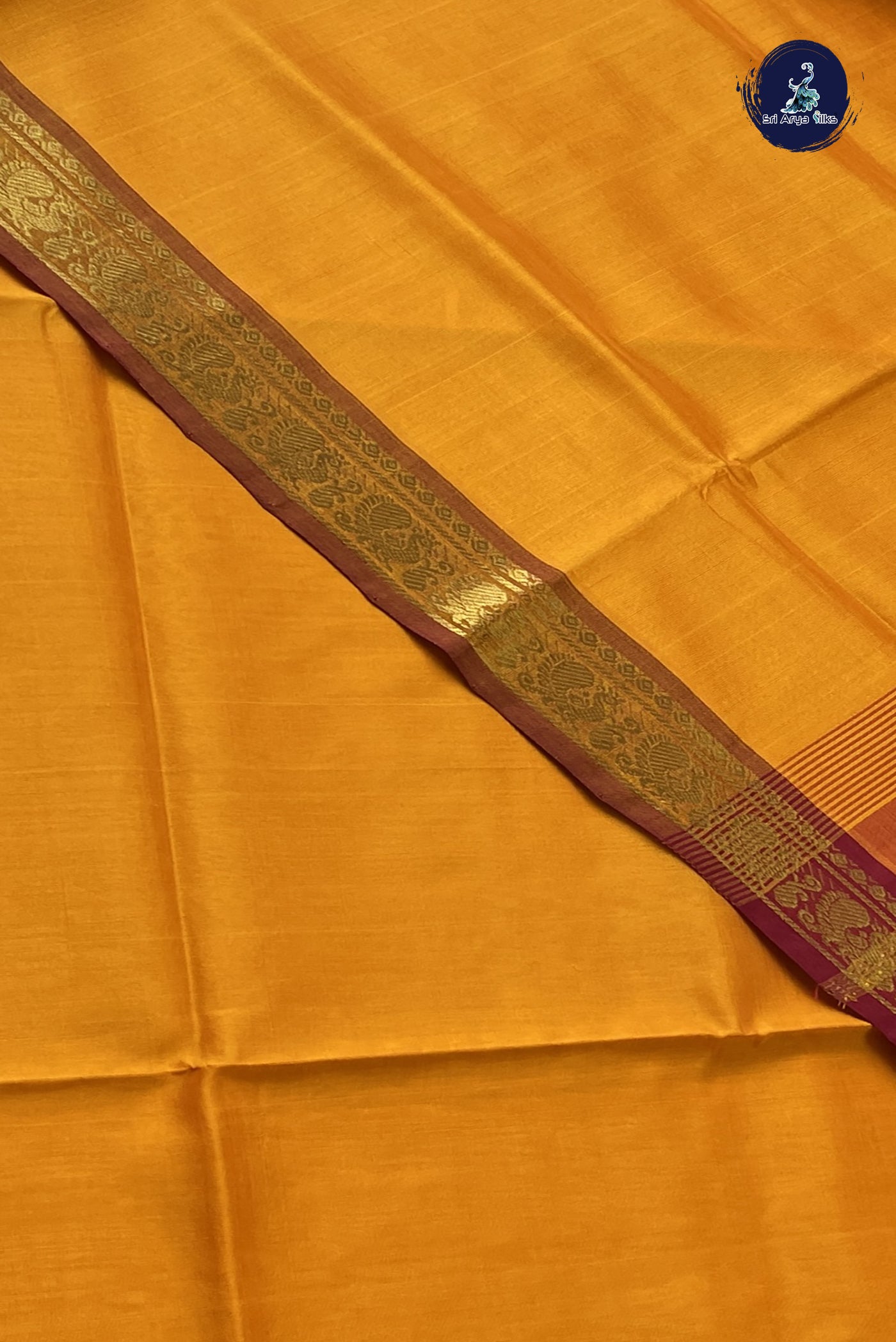 Mango Yellow Simple Silk Cotton Saree With Plain Pattern