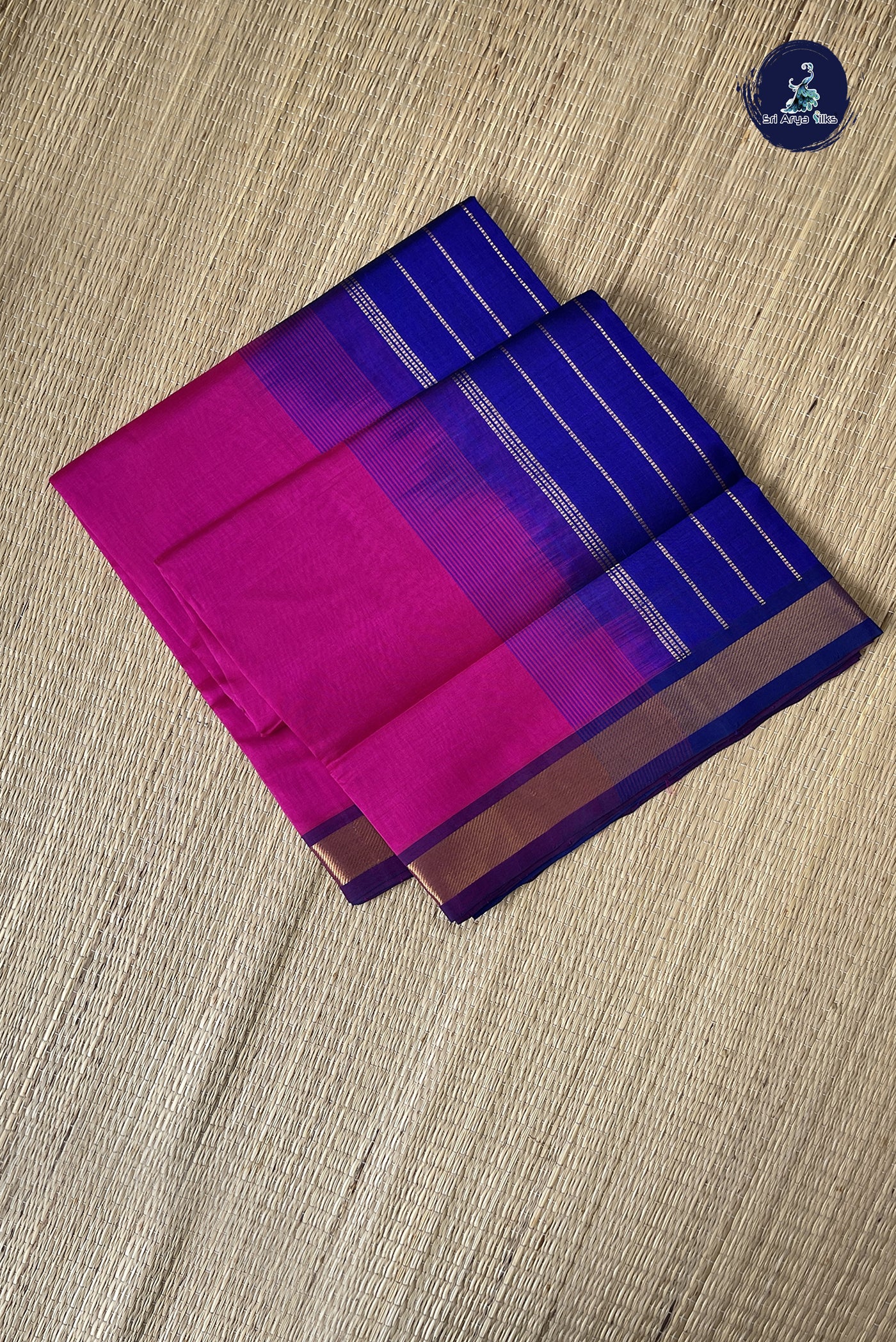 Dark Pink Simple Silk Cotton Saree With Plain Pattern