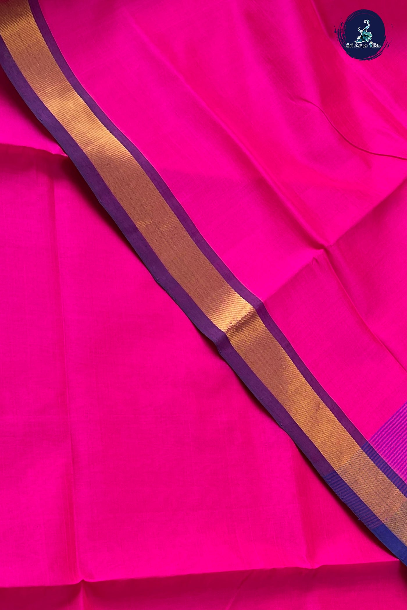 Dark Pink Simple Silk Cotton Saree With Plain Pattern