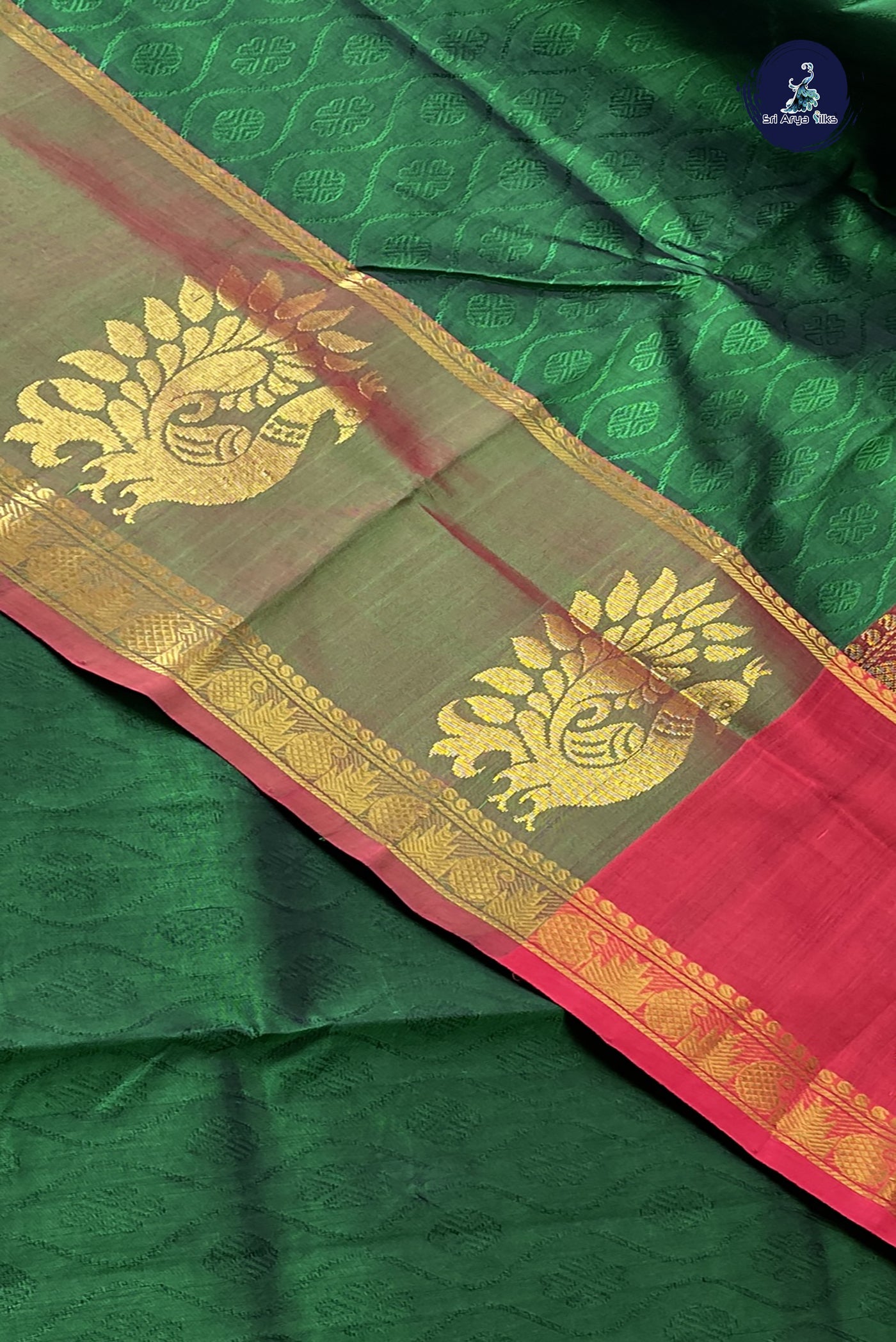 Dark Green Bridal Silk Cotton Saree With Embossed Pattern