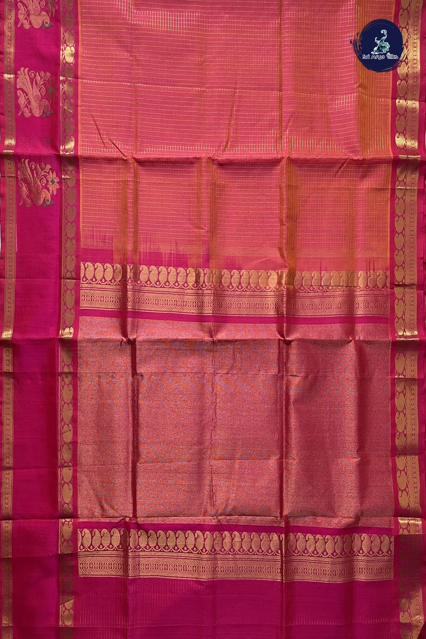 Dual Tone Pink Checked Saree With Zari Checked Pattern