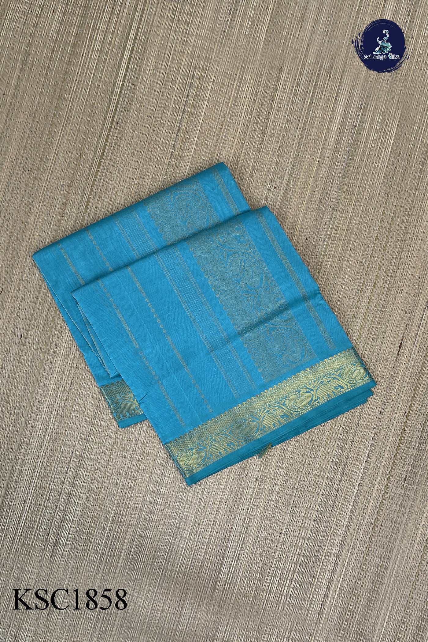 Light Blue Silk Cotton Saree With Stripes Pattern