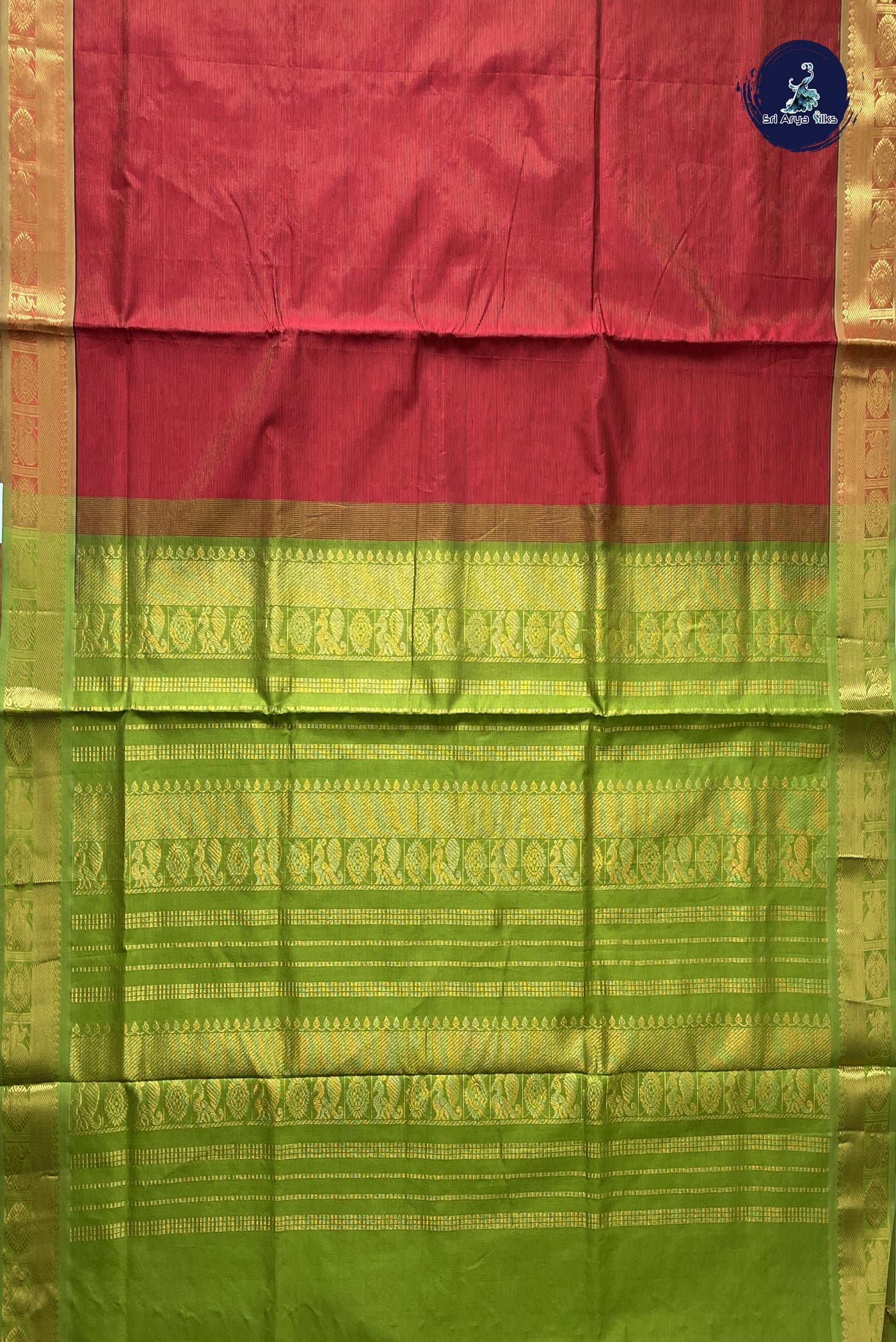 Red Vaira Oosi Silk Cotton Saree With Vaira Oosi Pattern