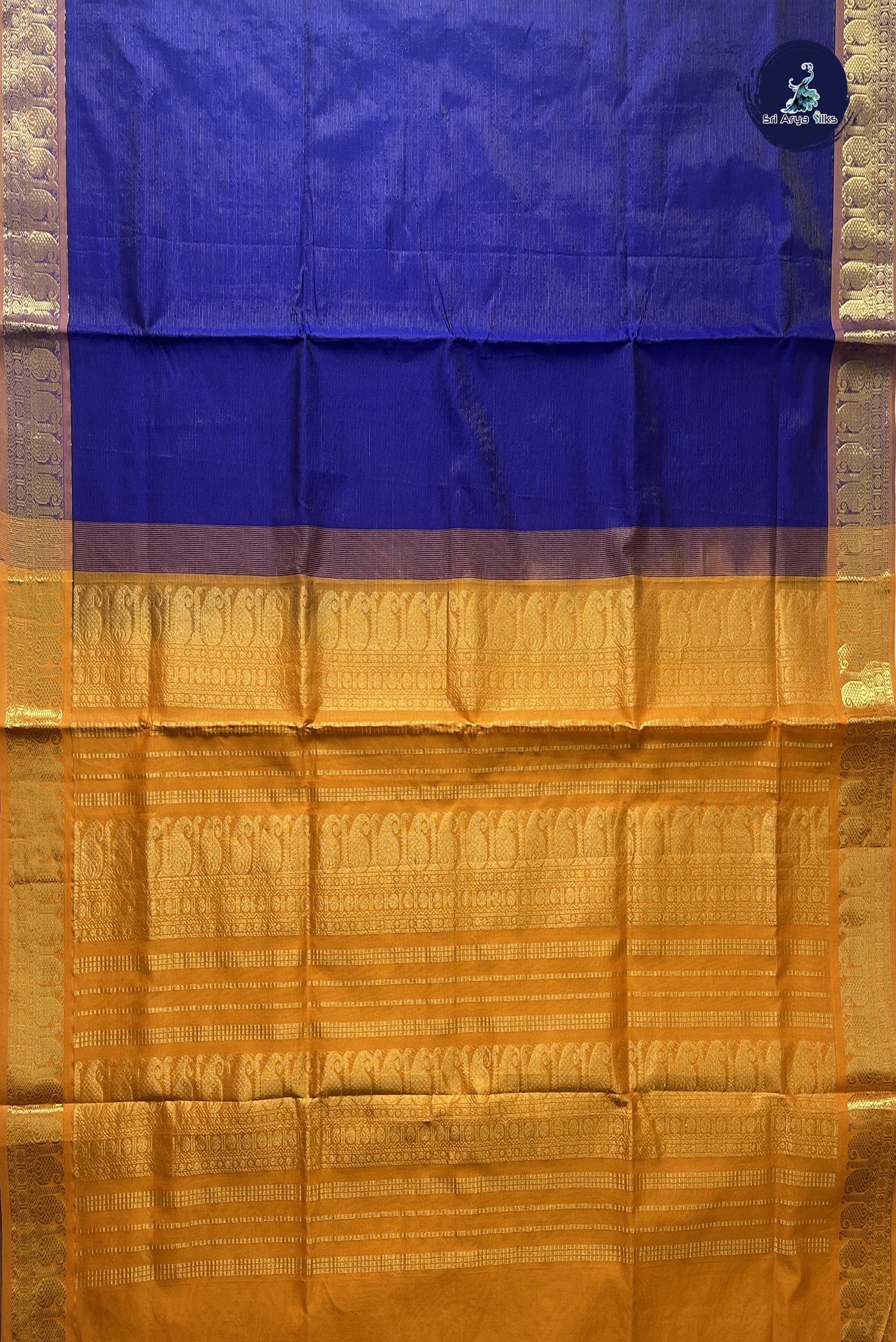 Royal Blue Vaira Oosi Silk Cotton Saree With Vaira Oosi Pattern