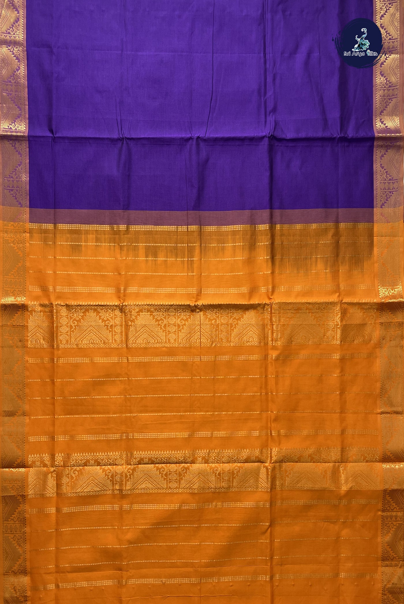 Purple Simple Silk Cotton Saree With Plain Pattern