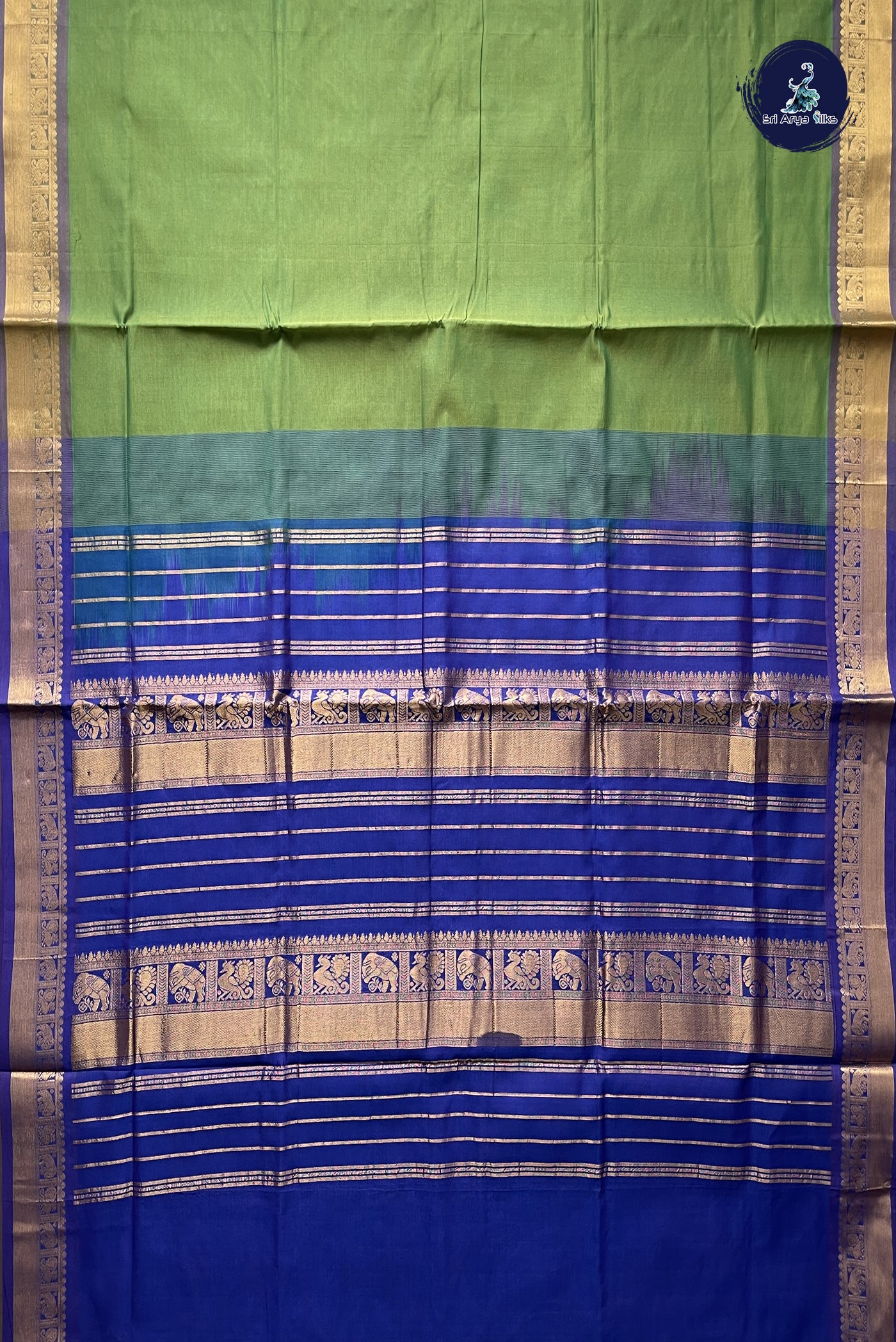 Mehendi Green Simple Silk Cotton Saree With Plain Pattern