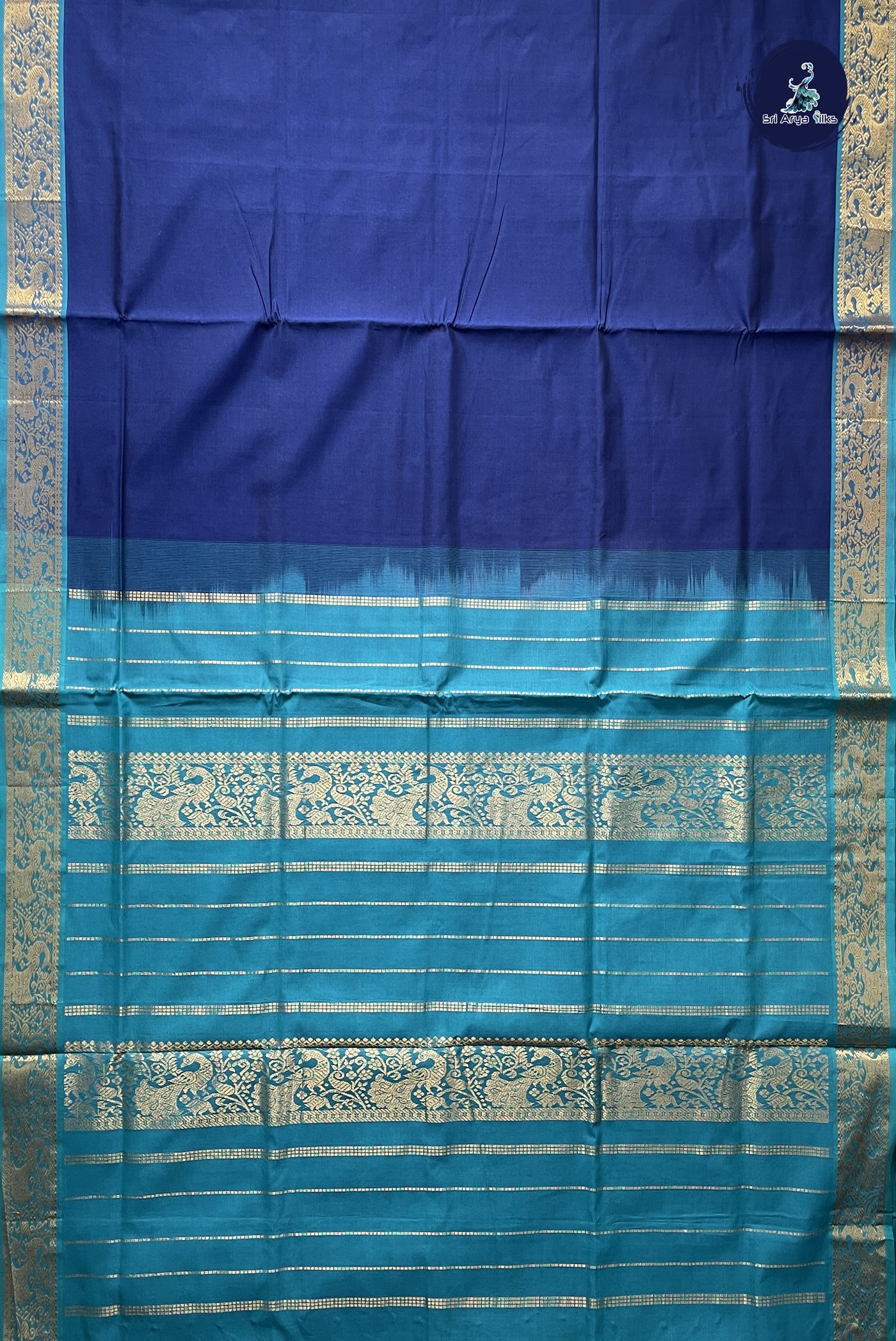 Ink Blue Simple Silk Cotton Saree With Plain Pattern