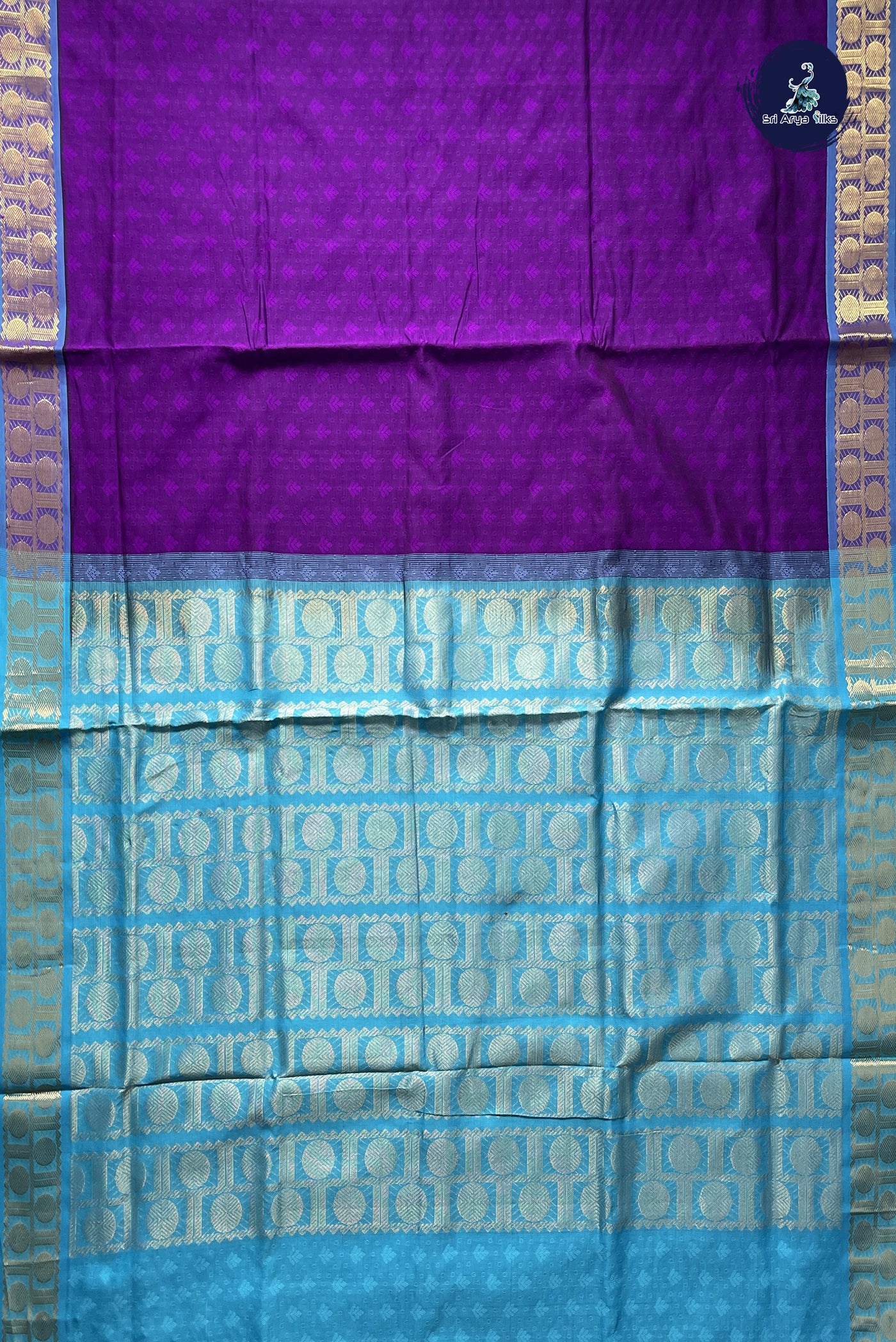 Purple Simple Silk Cotton Saree With Embossed Pattern