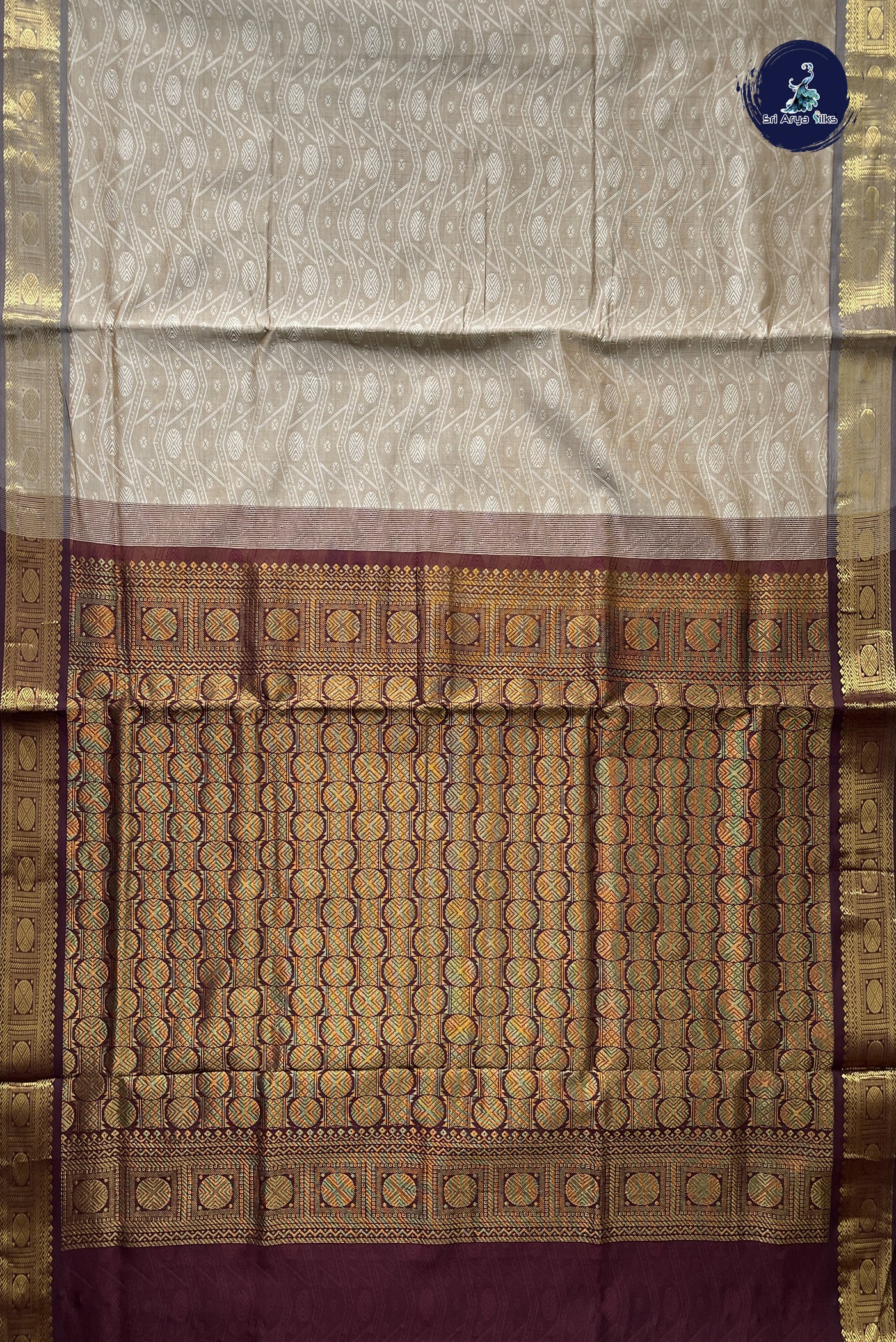 Biscuit Shade Simple Silk Cotton Saree With Embossed Pattern