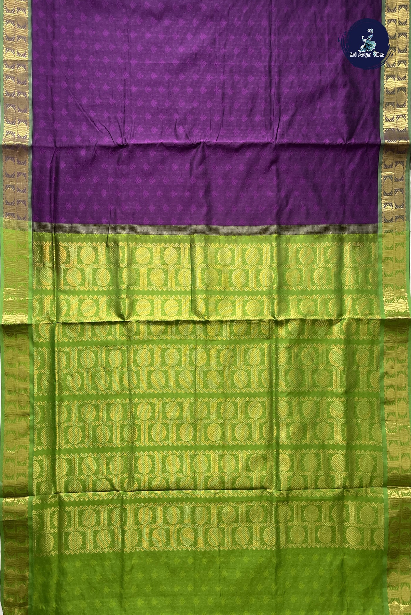 Dark Brinjal Simple Silk Cotton Saree With Embossed Pattern